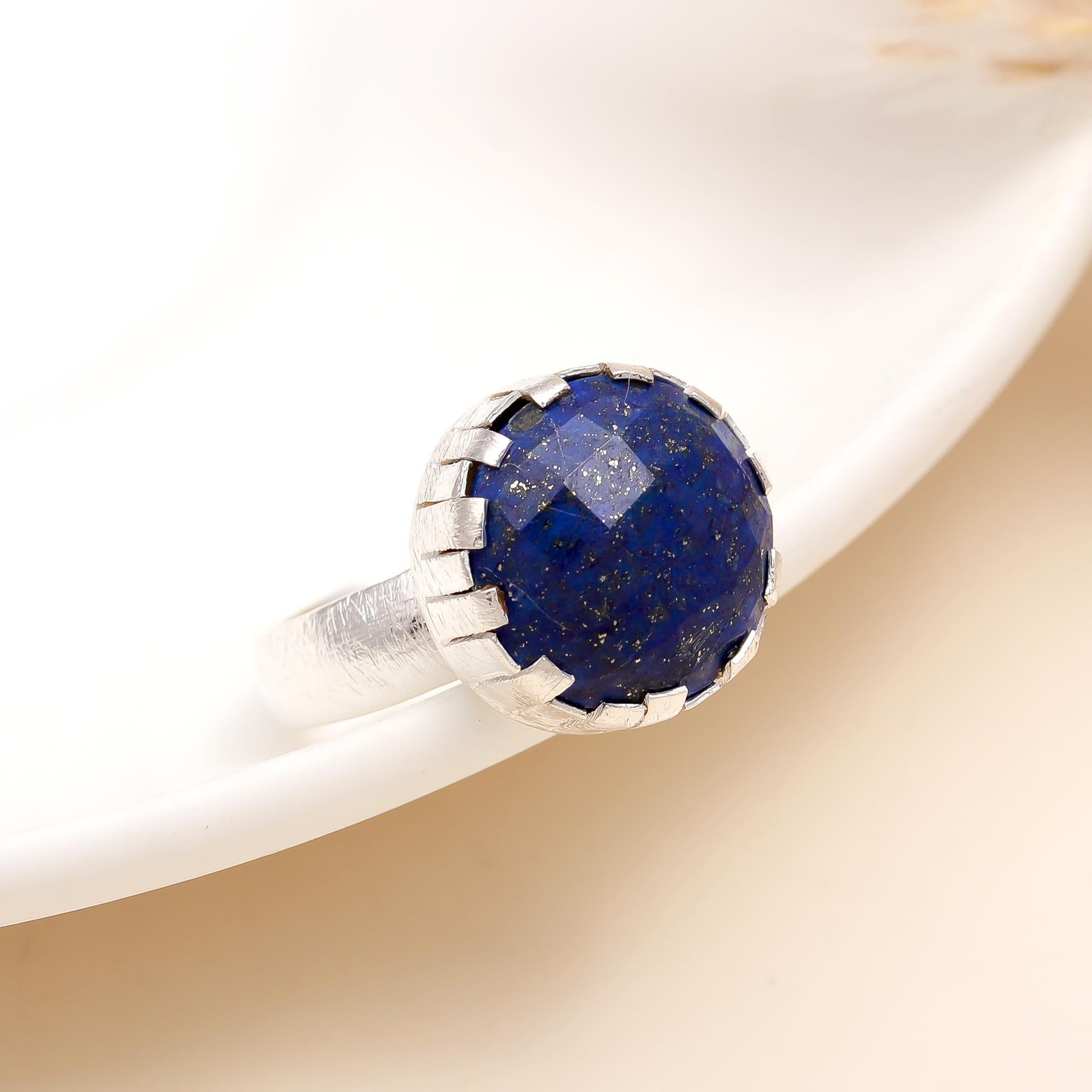 Solid 925 Silver Royal Blue Lapis Lazuli Ring