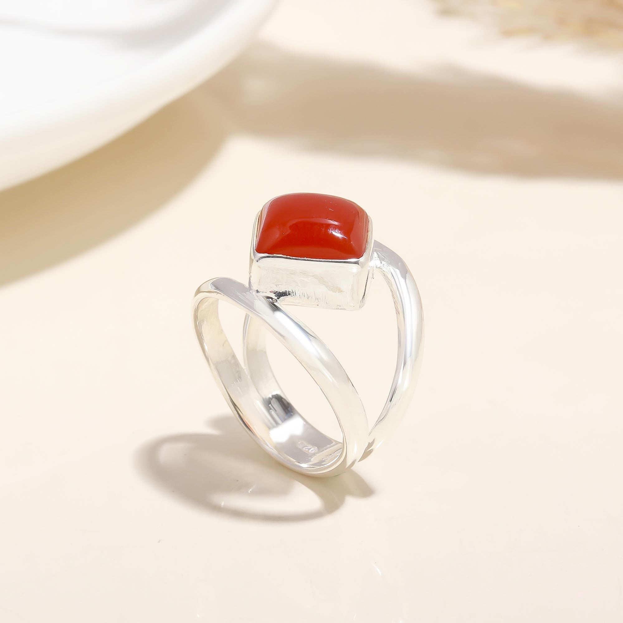 925 Silver Red Onyx Crossover Ring