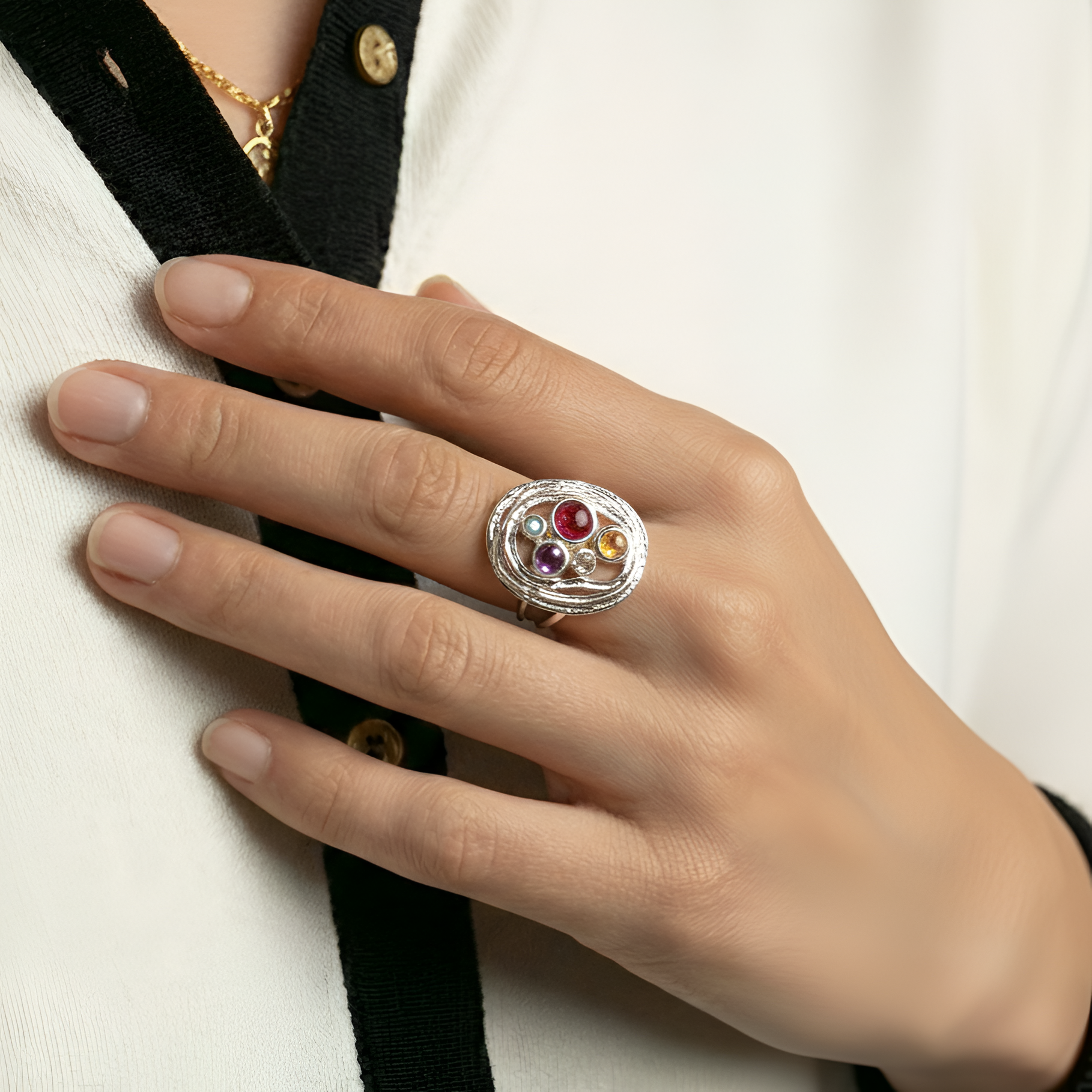 925 Silver Multi Gemstone Ring