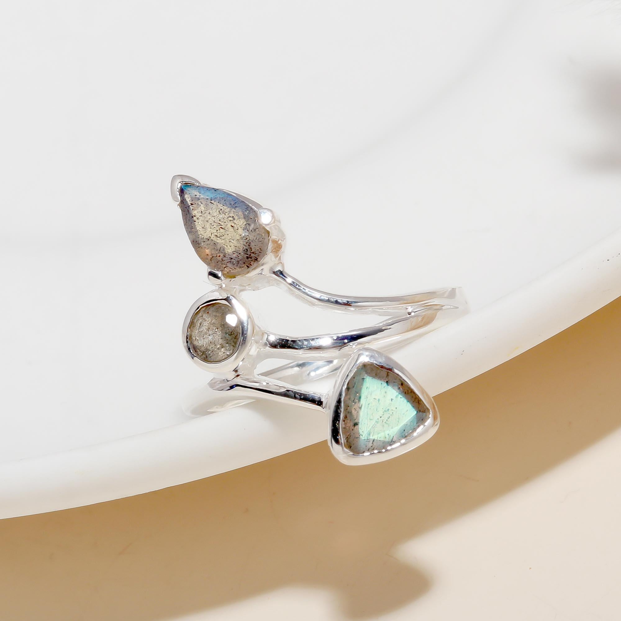 925 Silver Triple Labradorite Ring
