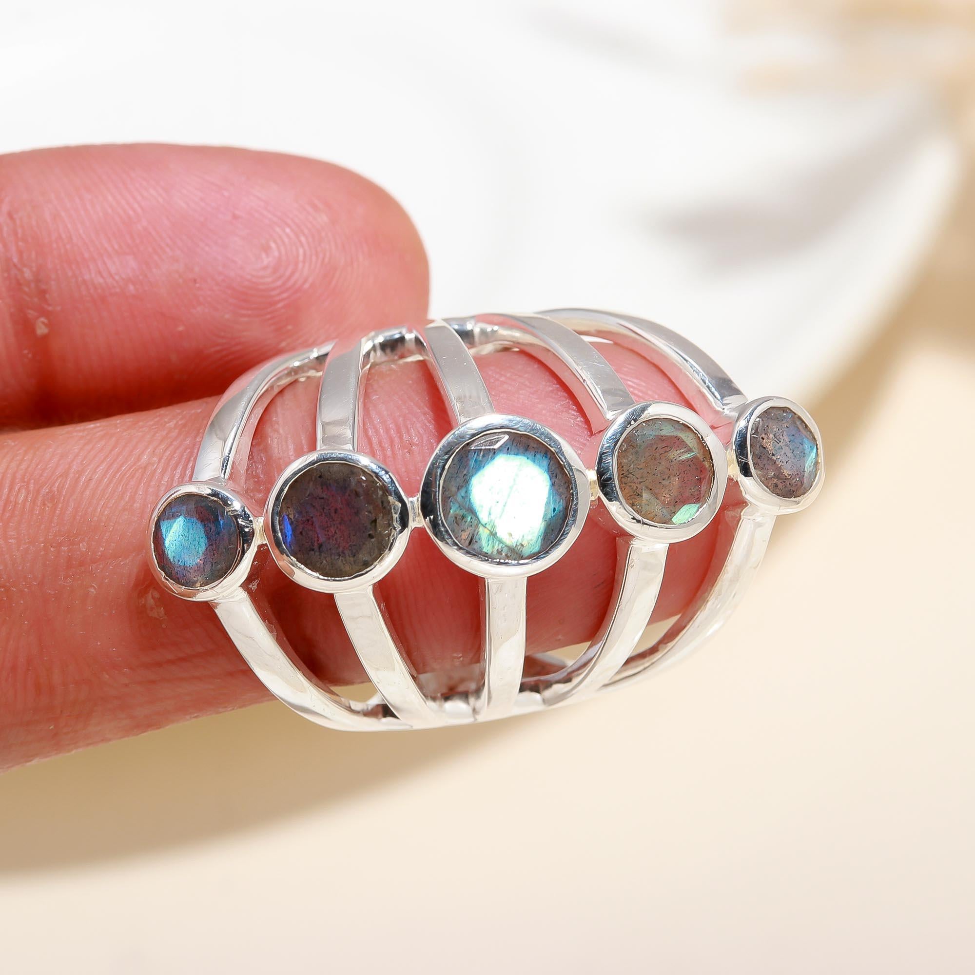 Designer 925 Sterling Silver Labradorite & Moonstone Ring