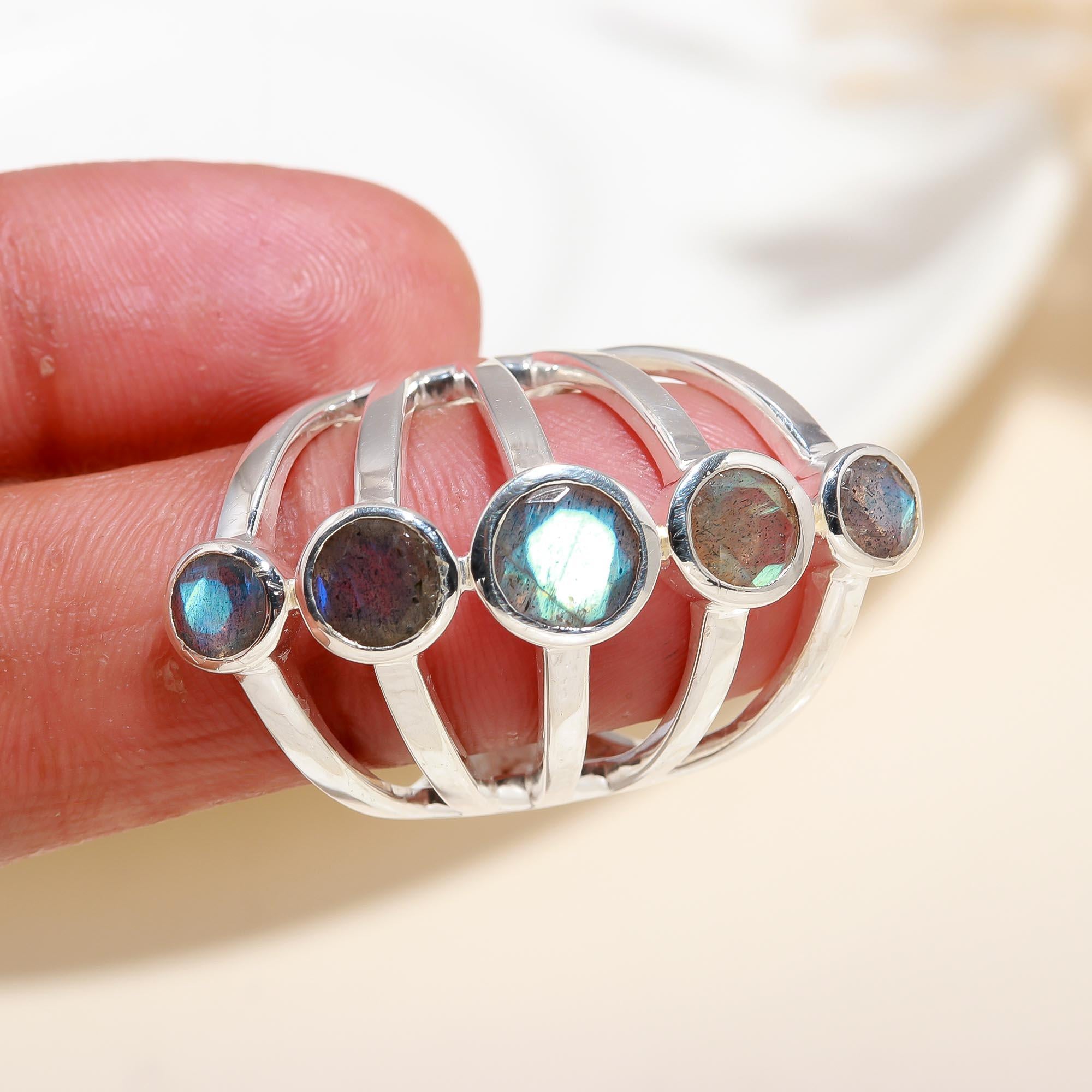 925 Silver Five Labradorite Ring