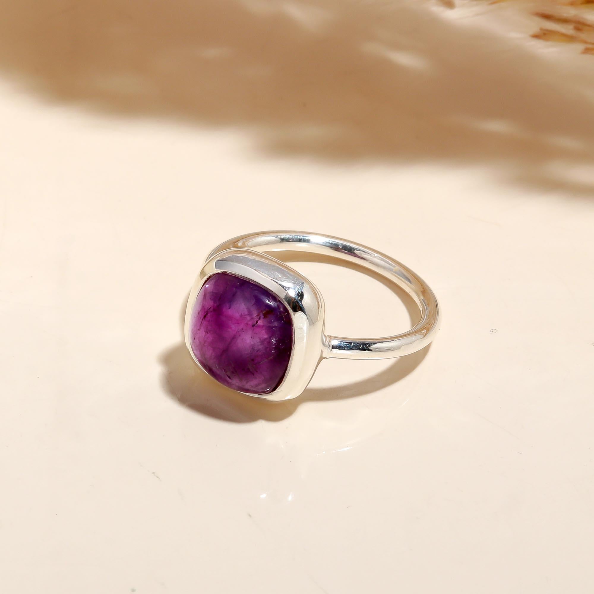 Handmade 925 Sterling Silver Brazil Cabochon Amethyst Ring