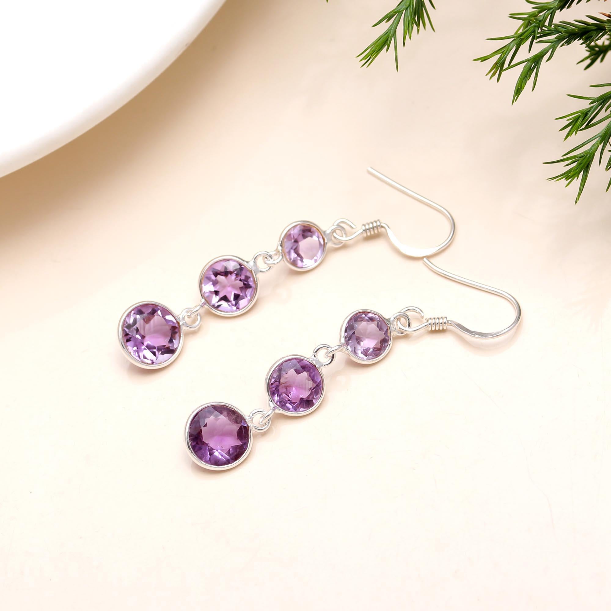 925 Silver Amethyst Dangle Earrings