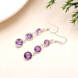 Solid 925 Silver Amethyst Dangle Earrings