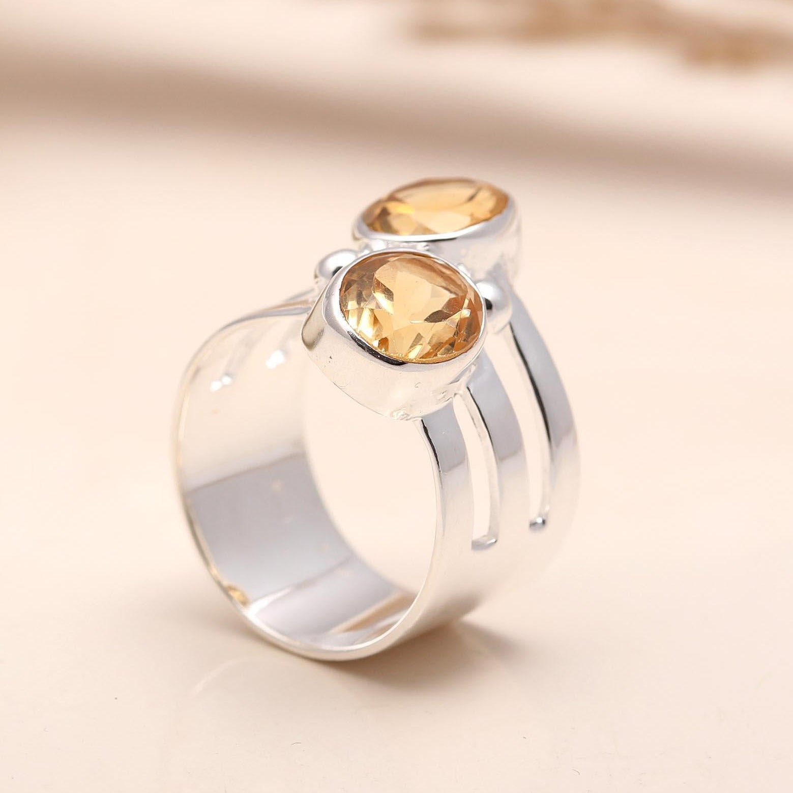 925 Silver Dual Citrine Ring
