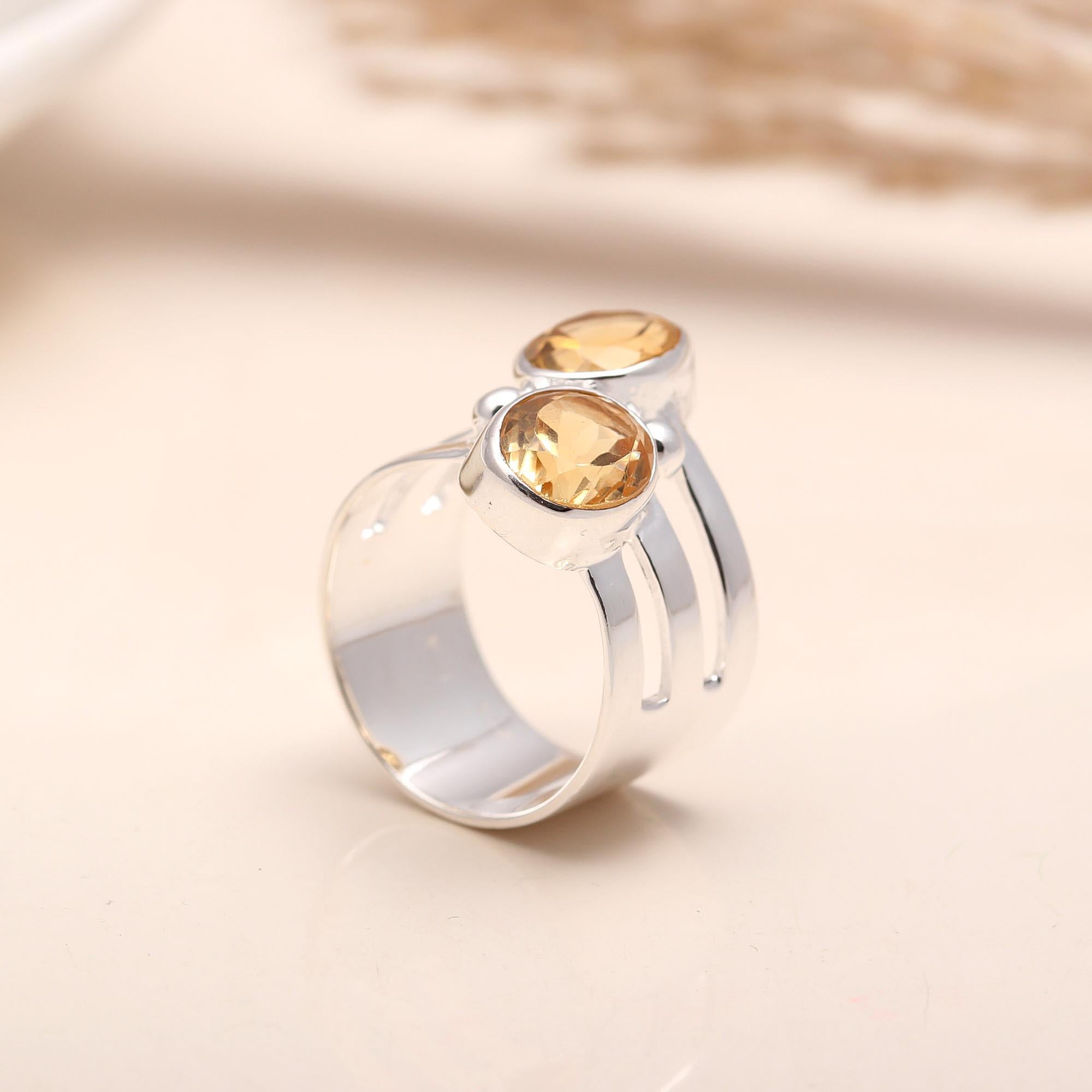 925 Silver Dual Citrine Ring