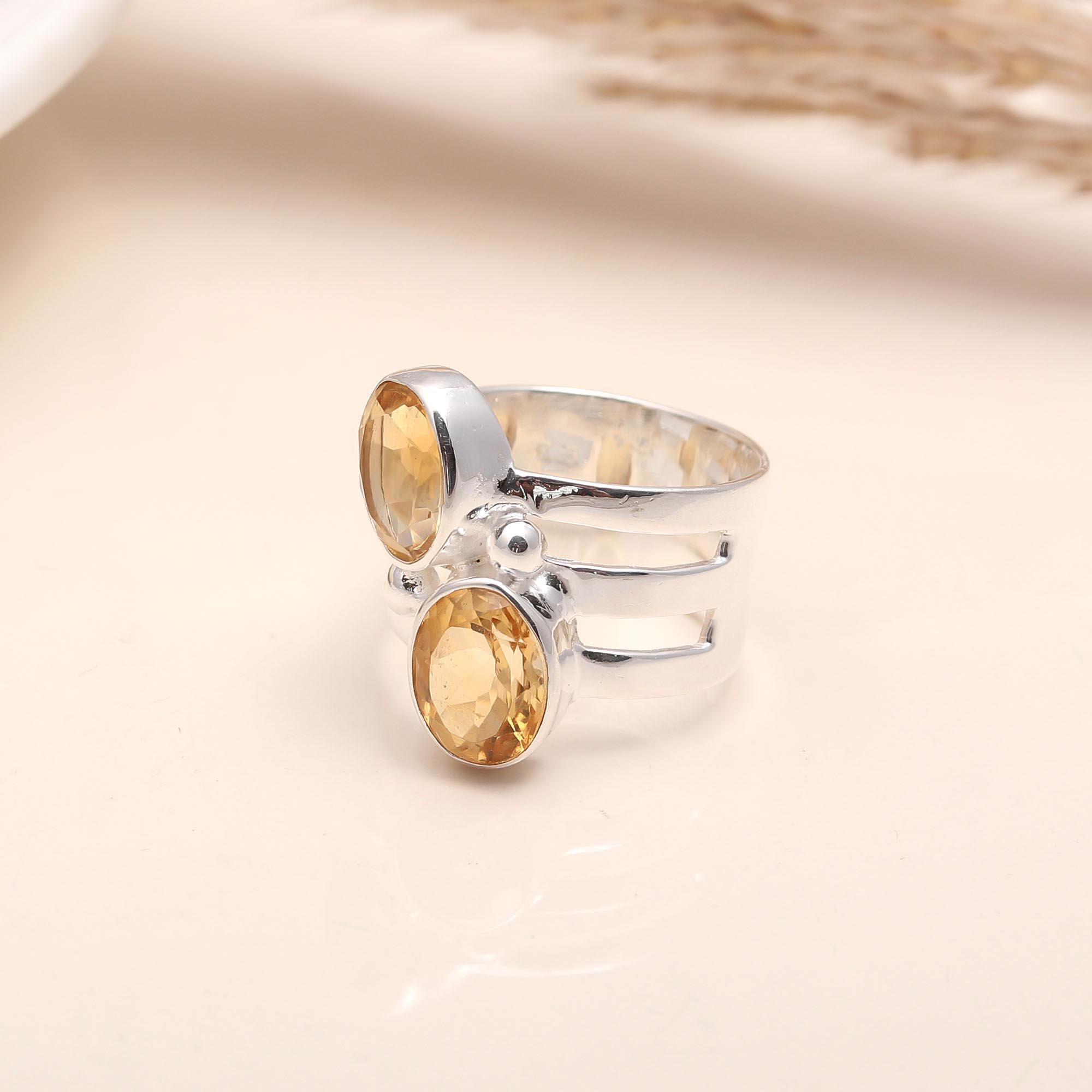 925 Silver Dual Citrine Ring