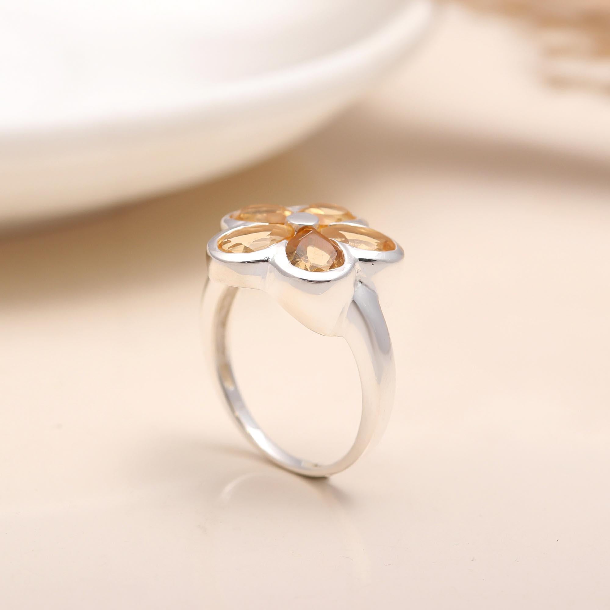 925 Silver Citrine Floral Ring