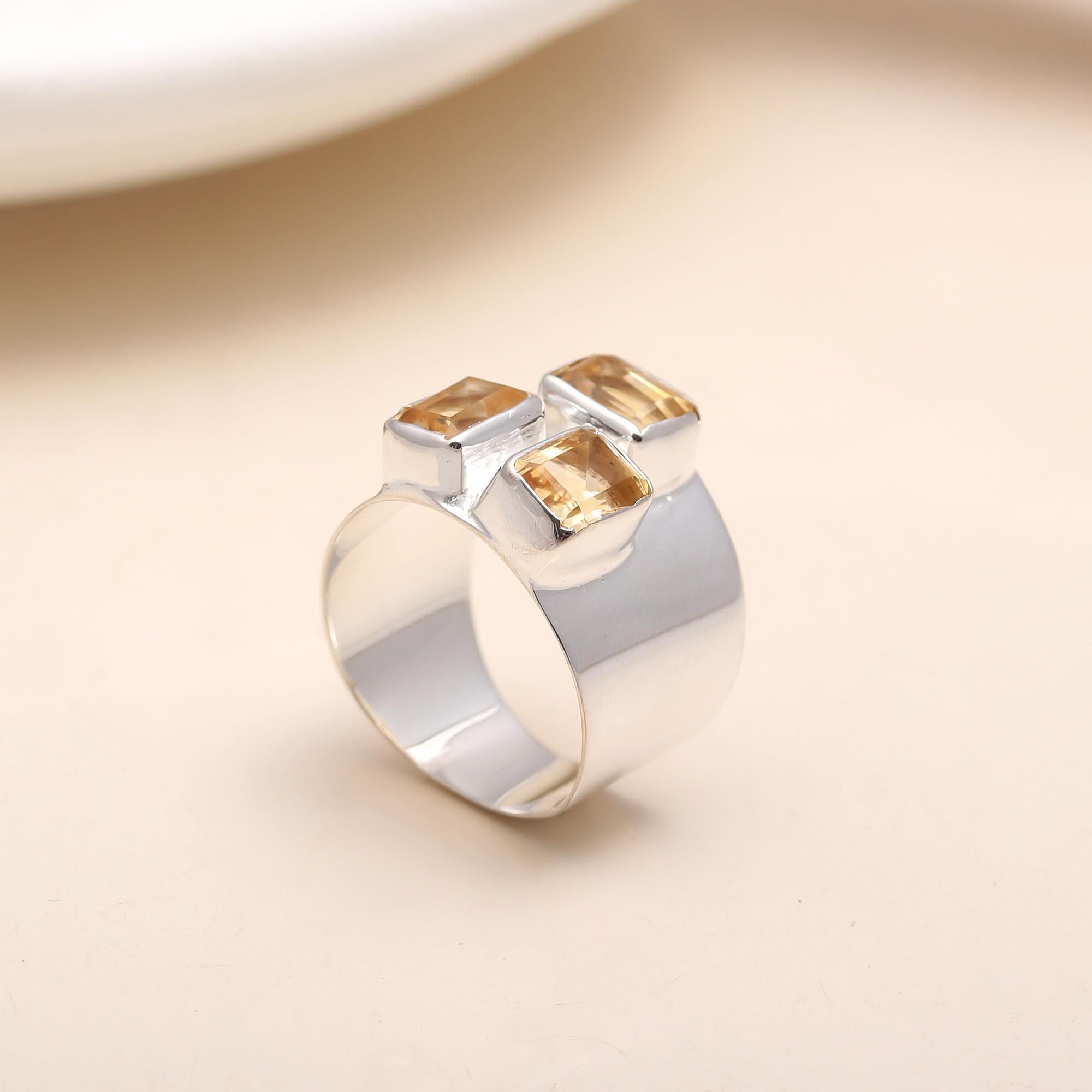 925 Silver Citrine Wide Band Ring