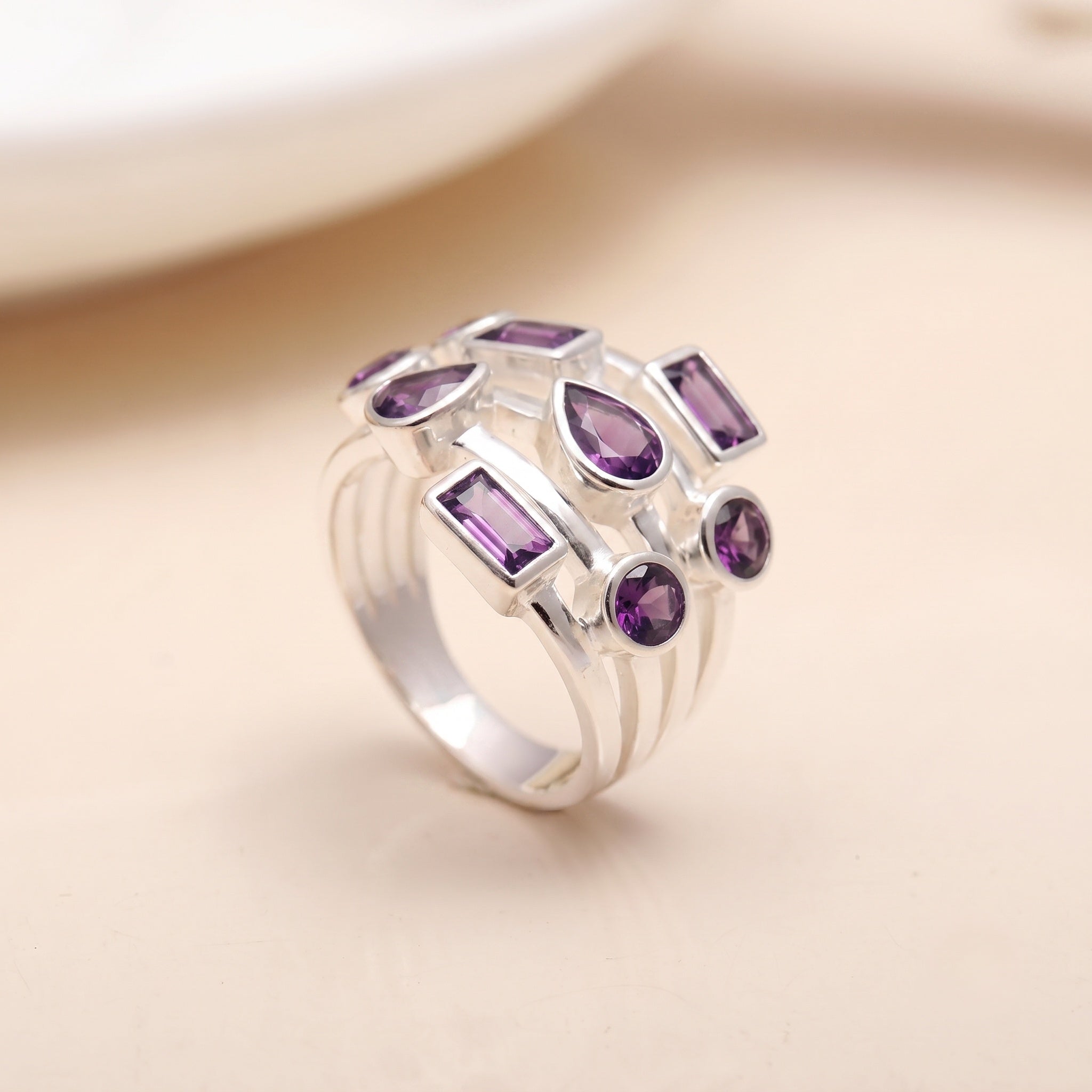 925 Silver Multi-Shape Garnet Ring