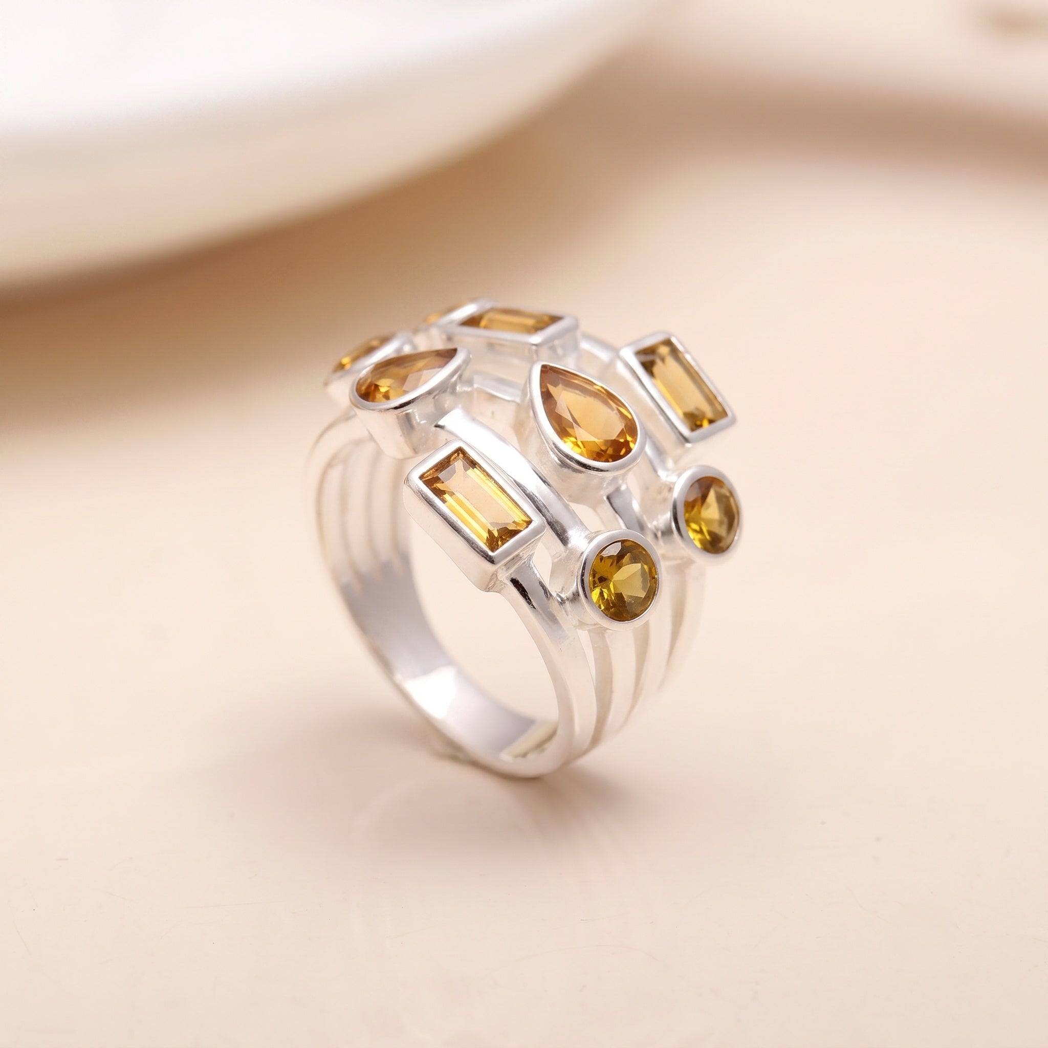 925 Silver Multi-Shape Garnet Ring