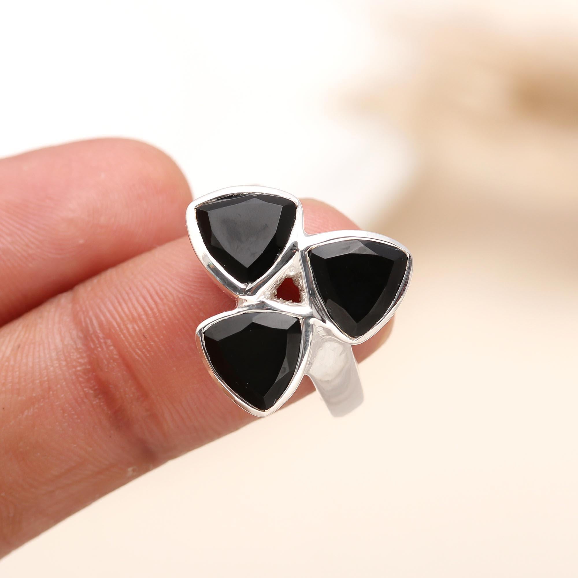 925 Silver Triple Black Onyx Ring