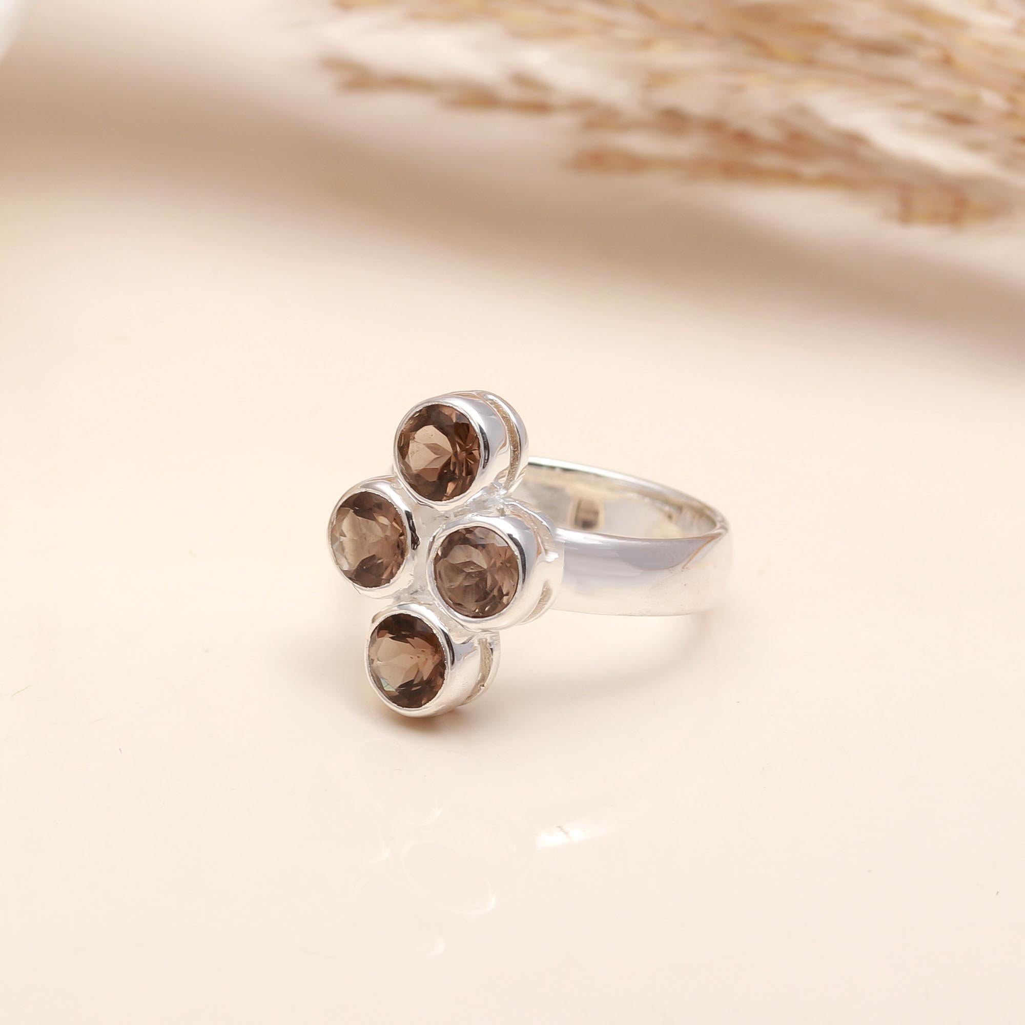 925 Silver Smoky Quartz Cluster Ring