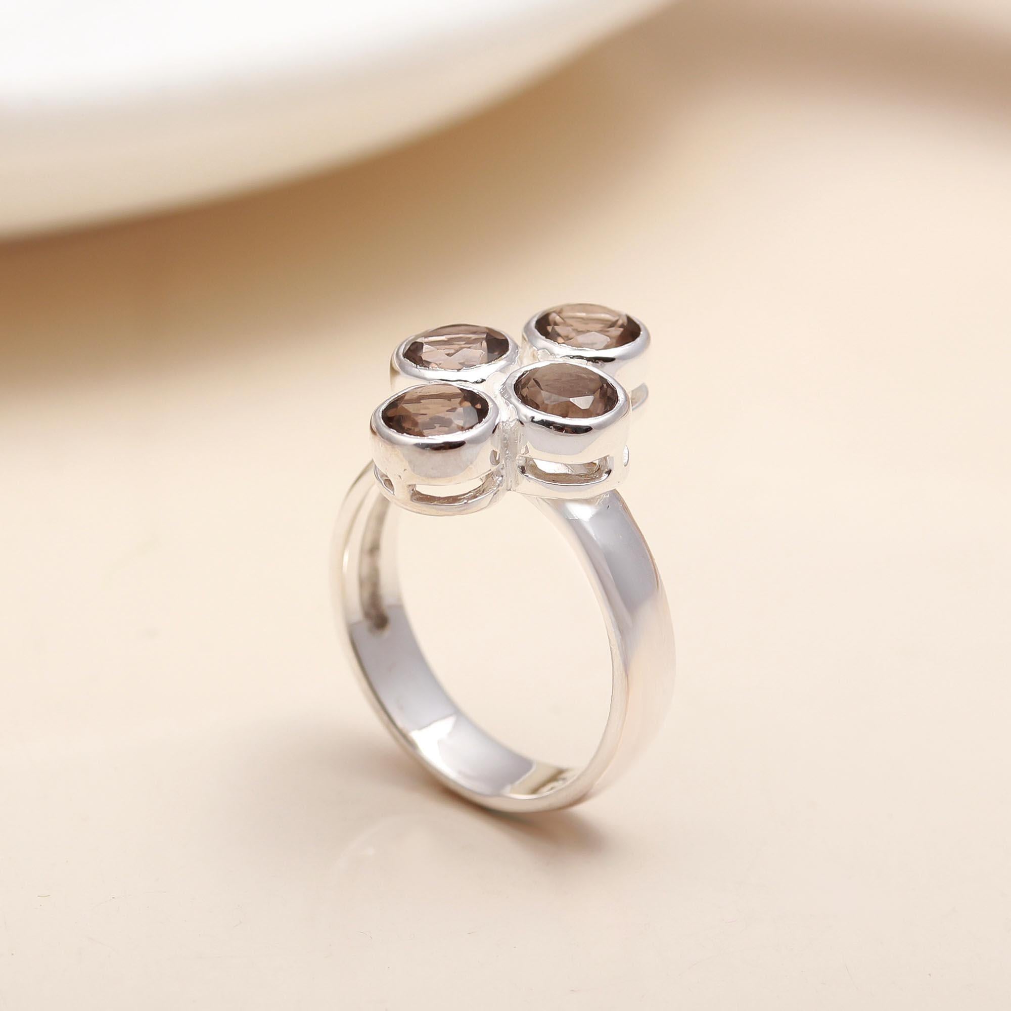 925 Silver Smoky Quartz Cluster Ring
