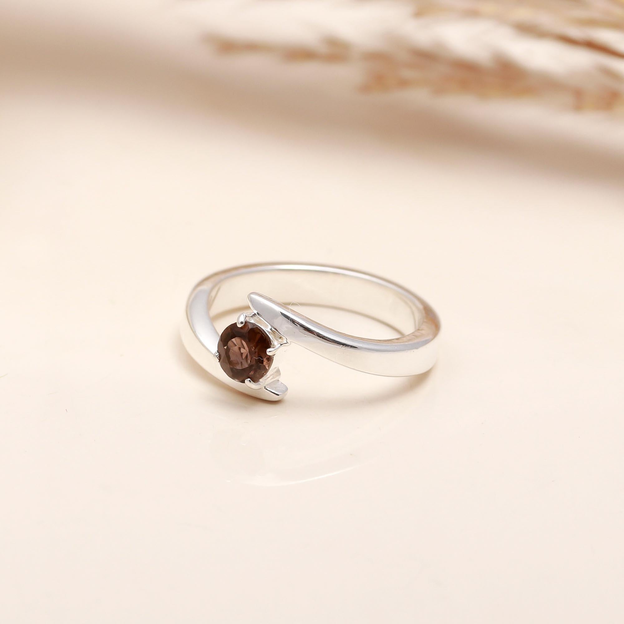925 Silver Smoky Quartz Twist Ring