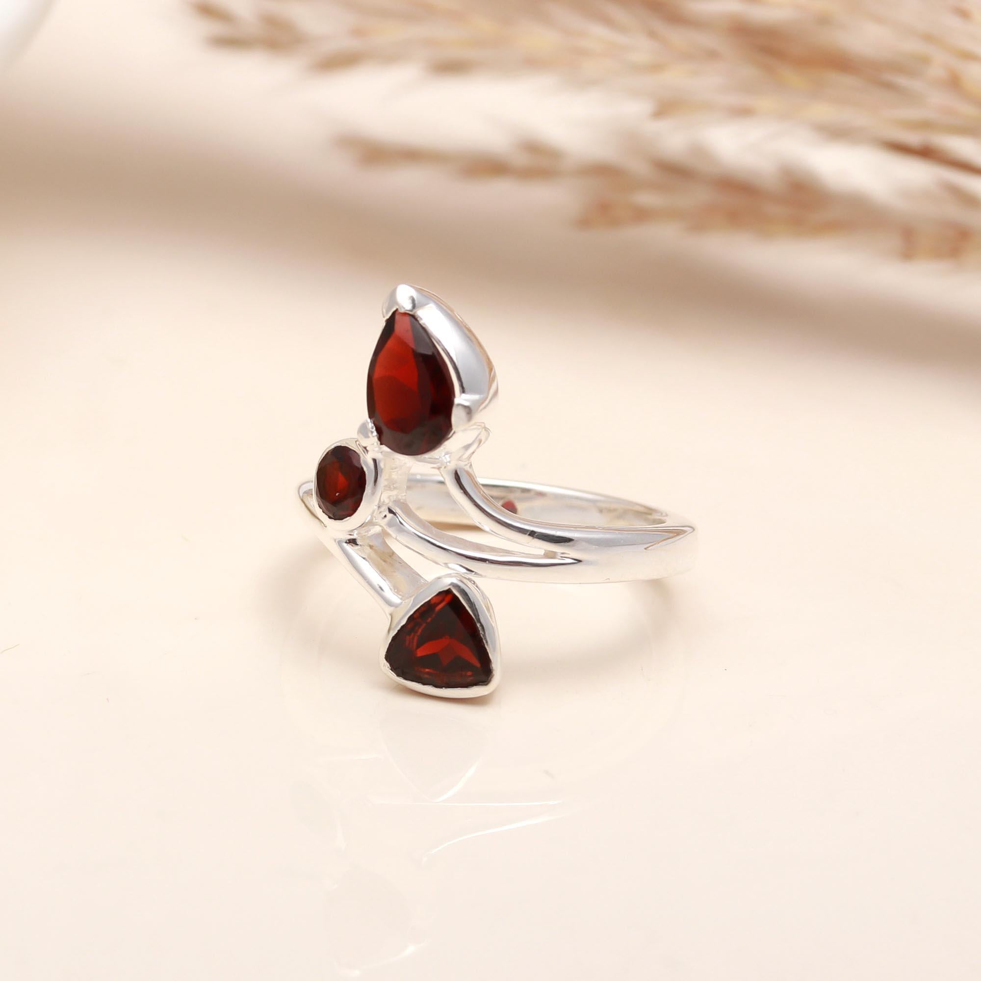 925 Silver Multi-Shape Garnet Ring