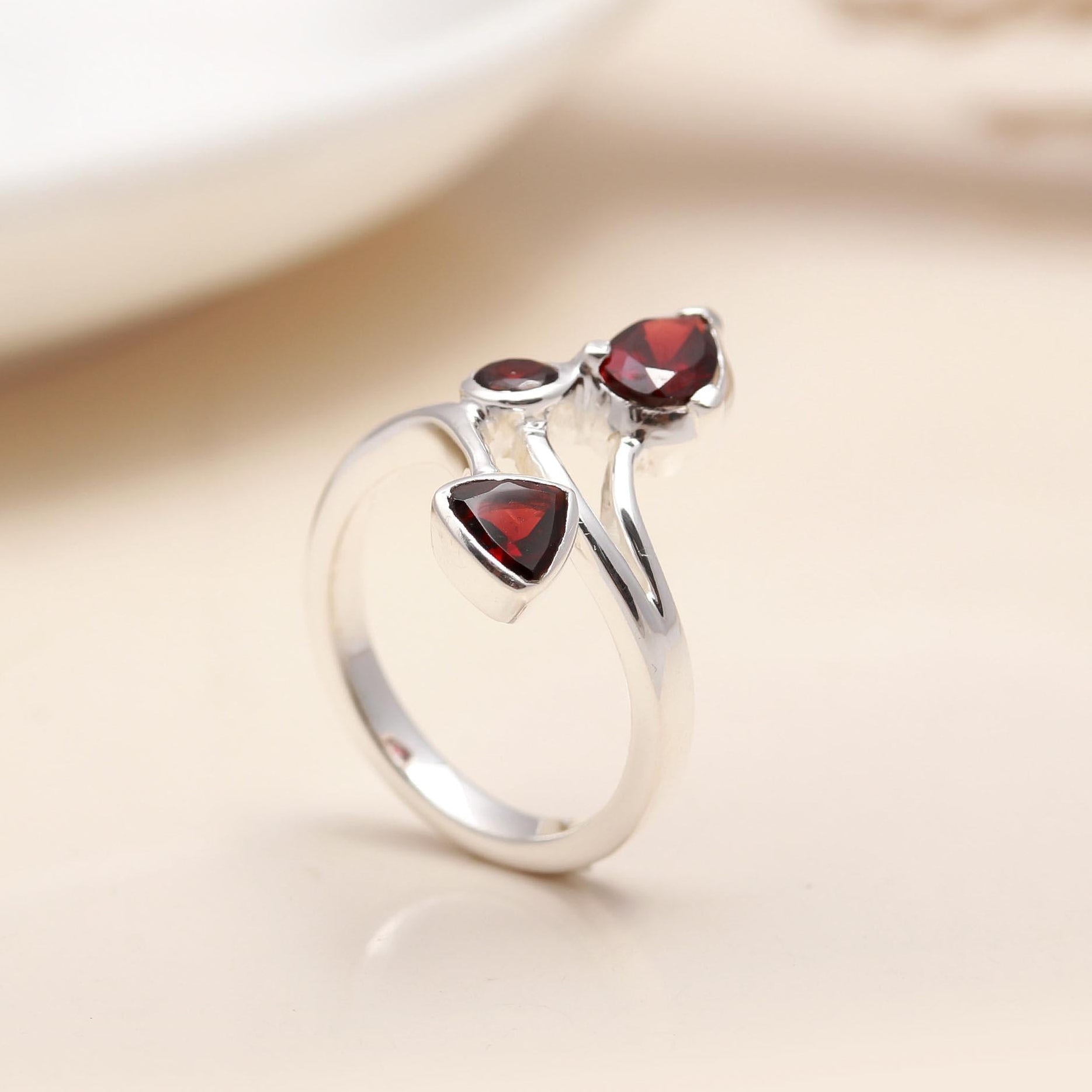 925 Silver Multi-Shape Garnet Ring