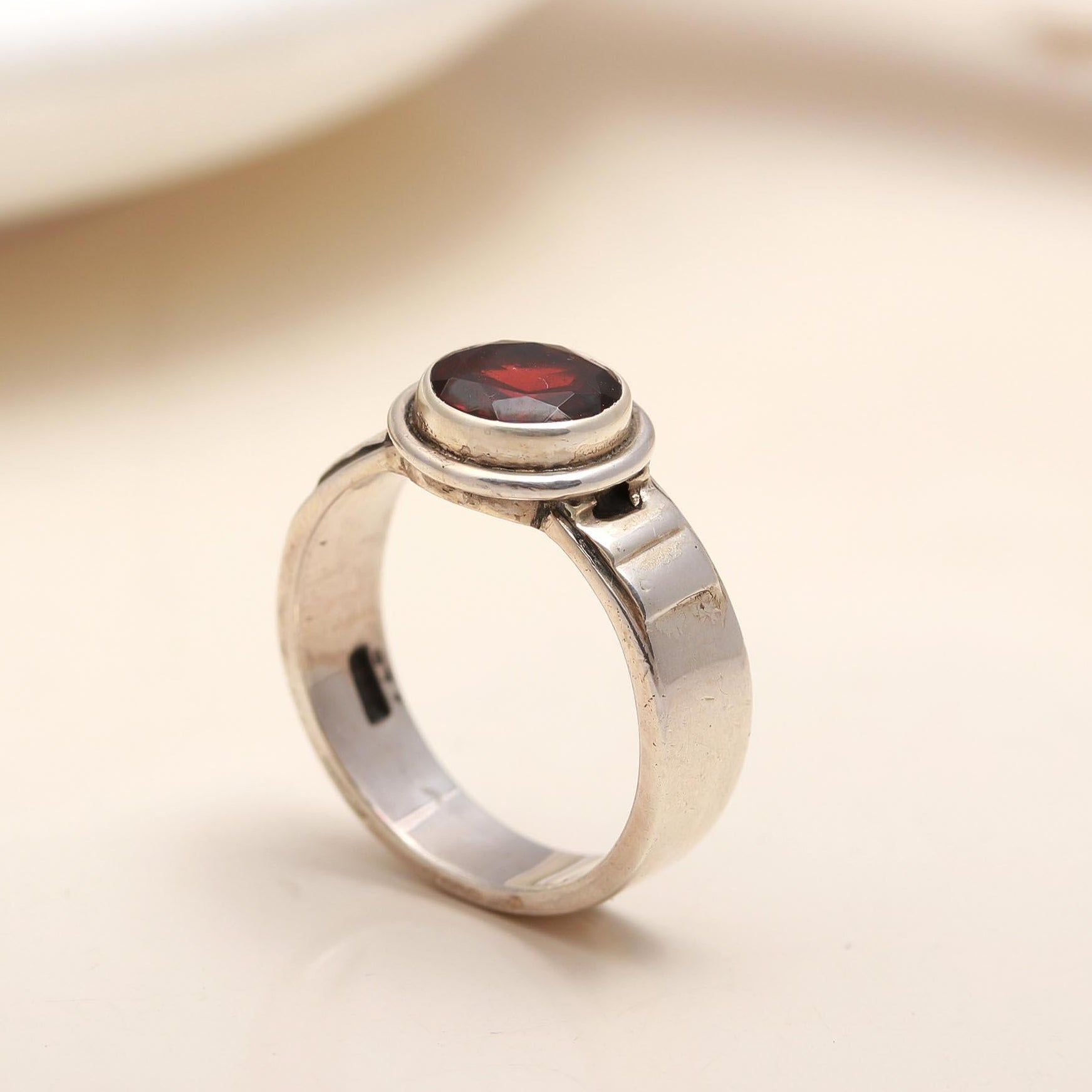 925 Silver Round Garnet Ring