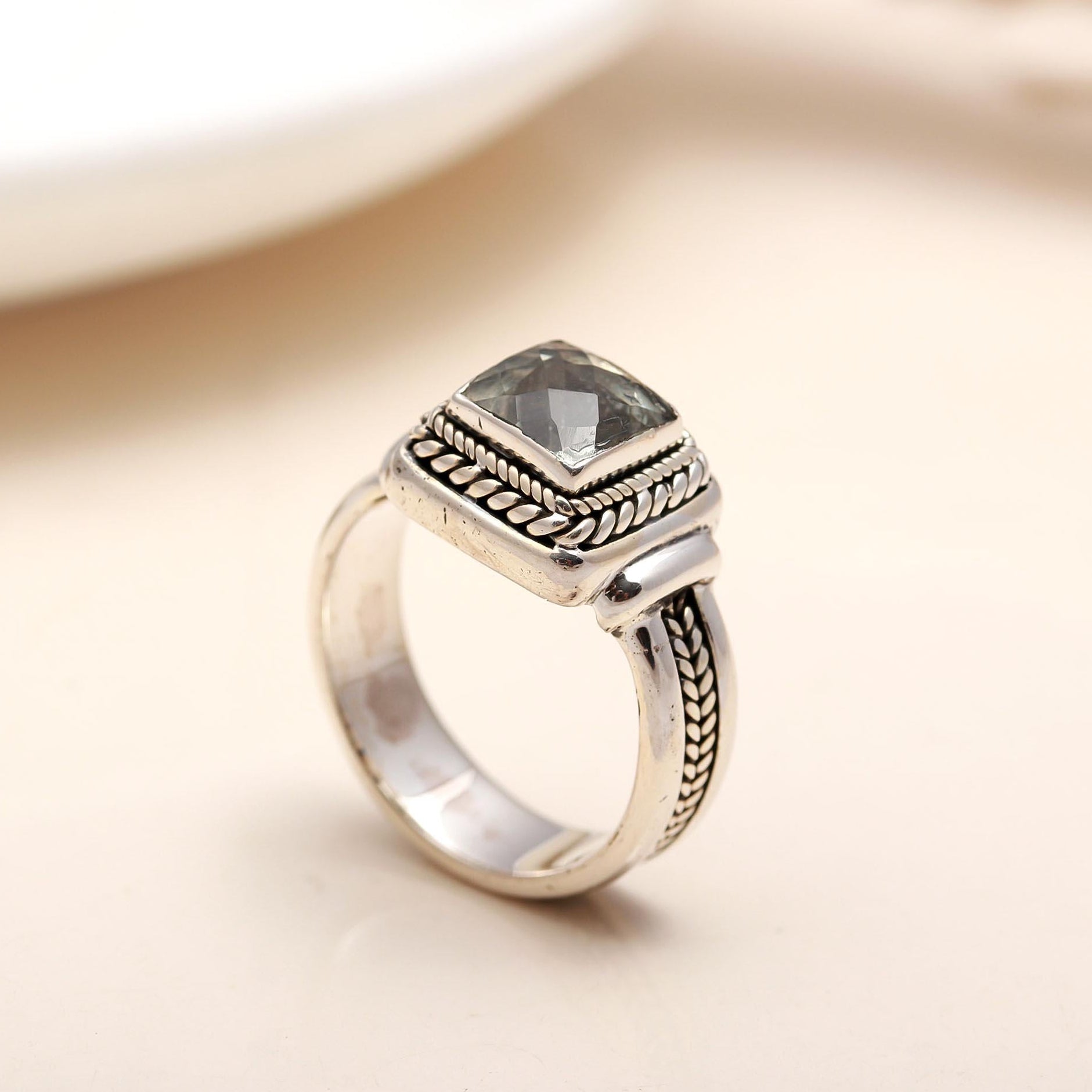 925 Silver Green Amethyst Ring