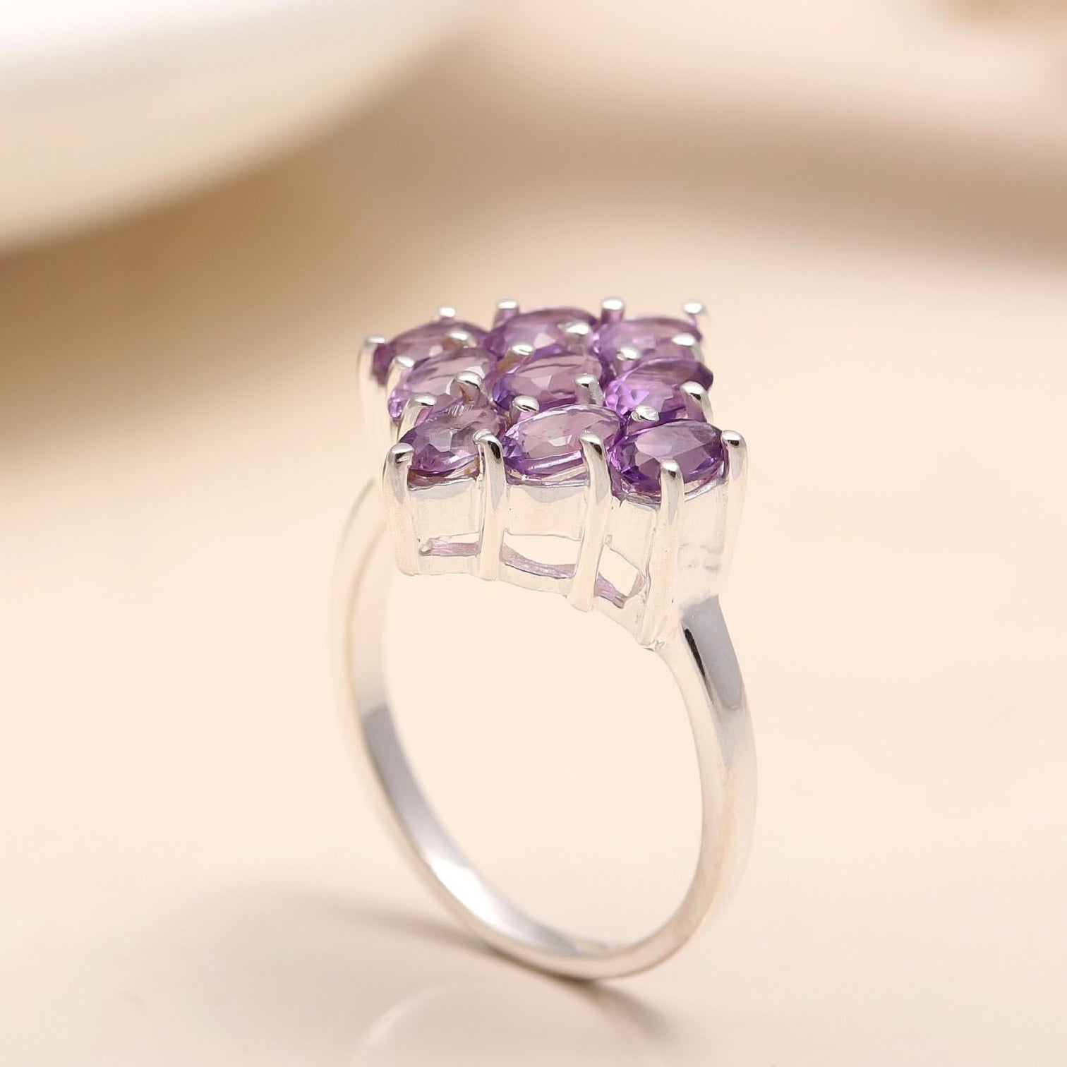 925 Silver Amethyst Cluster Ring