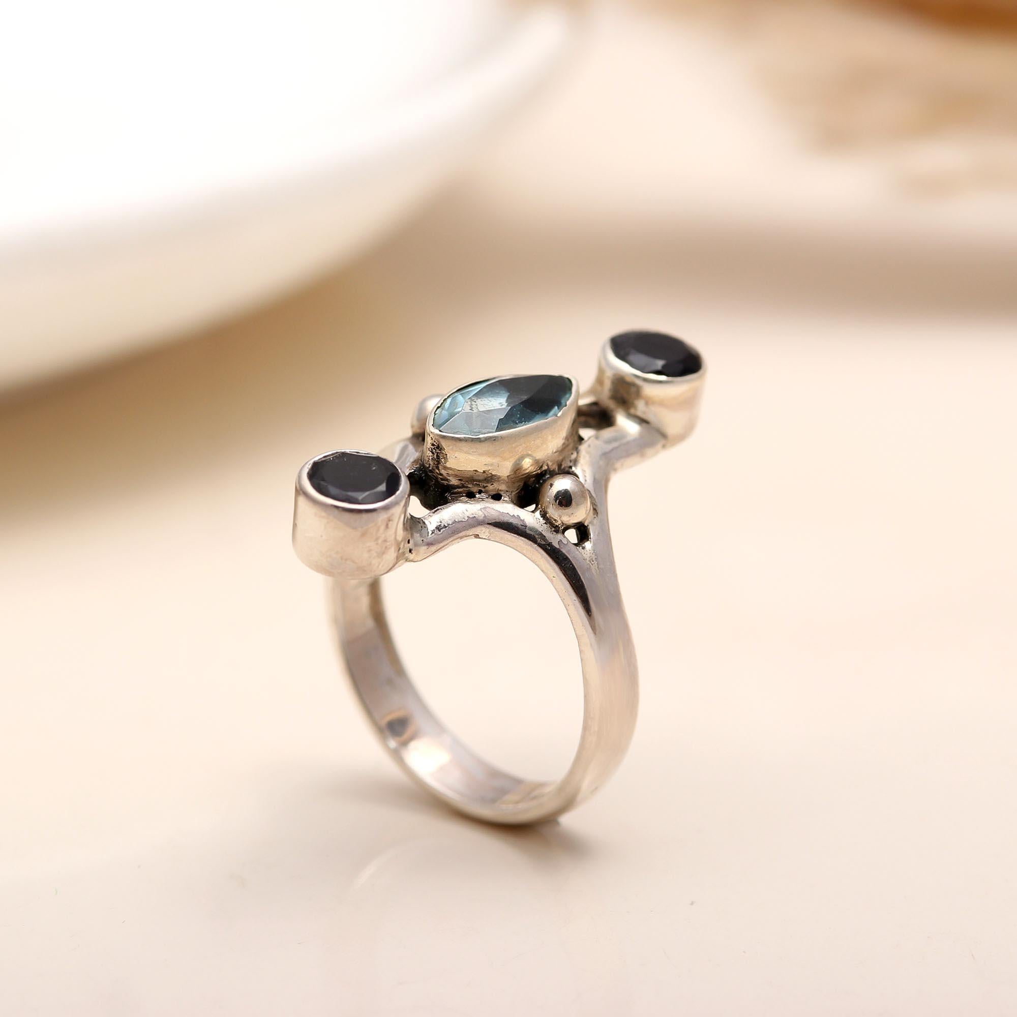925 Silver Blue Topaz and Iolite Ring