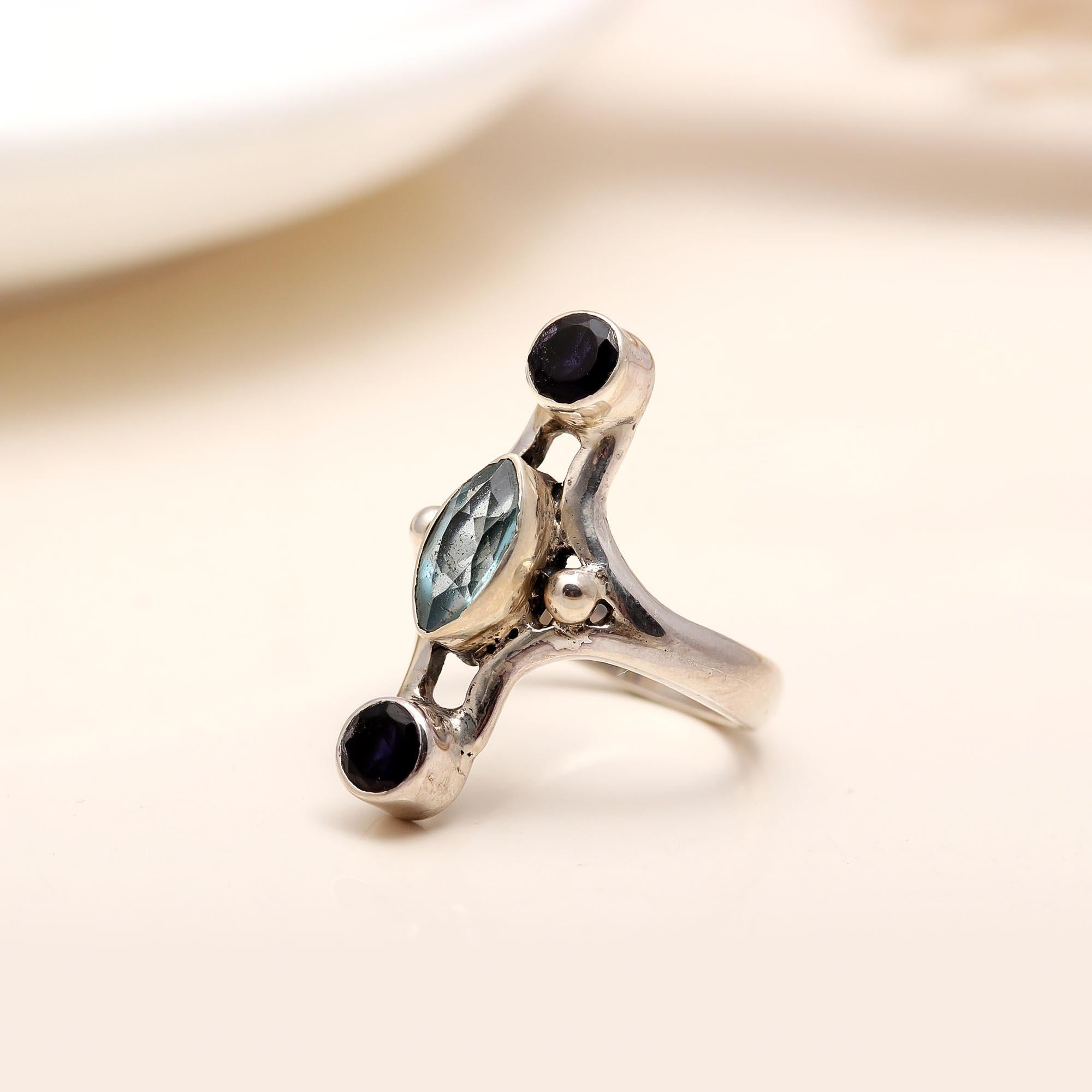 925 Silver Blue Topaz and Iolite Ring