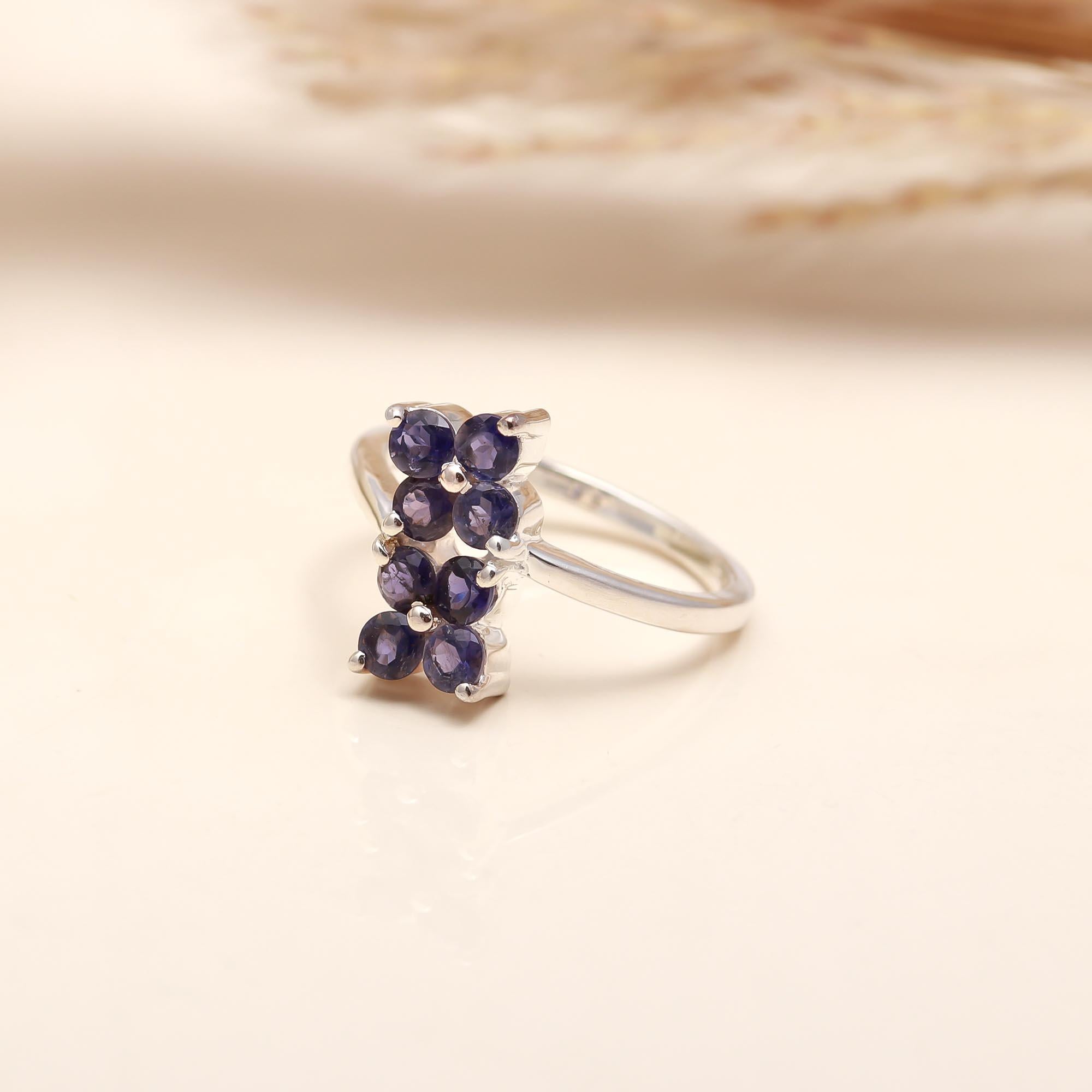 925 Silver Iolite Cluster Ring