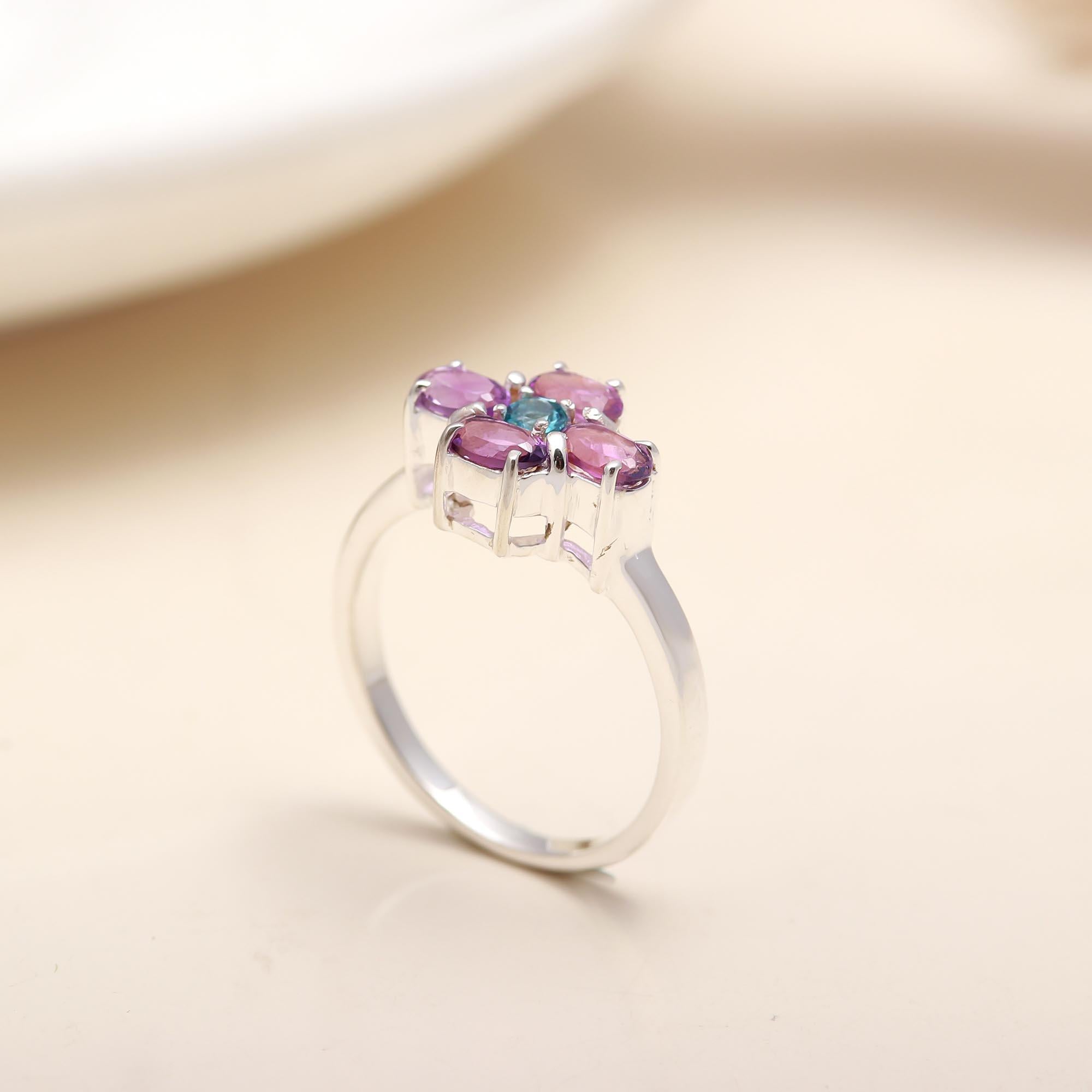 925 Silver Amethyst & Blue Topaz Ring