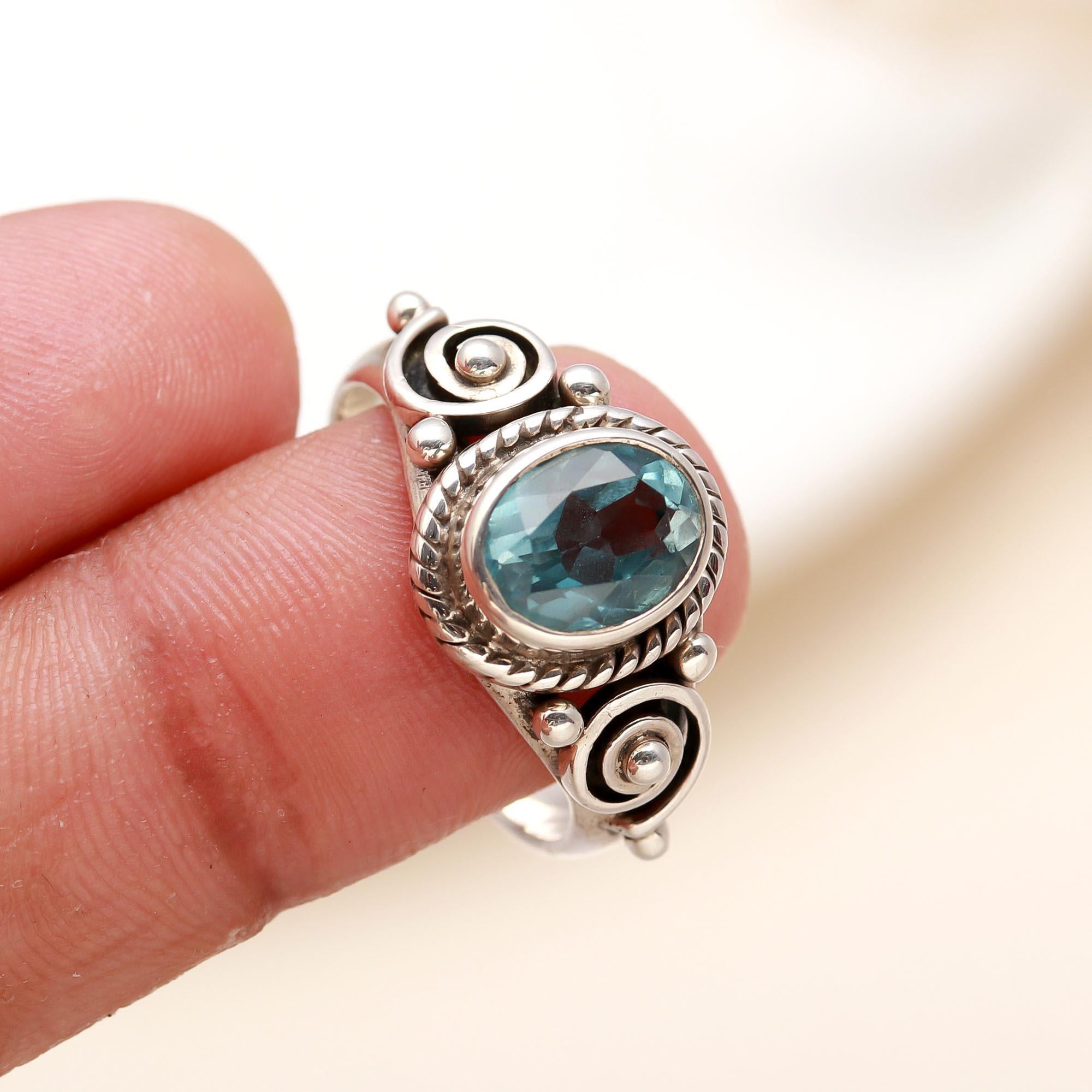 925 Silver Blue Topaz Ring