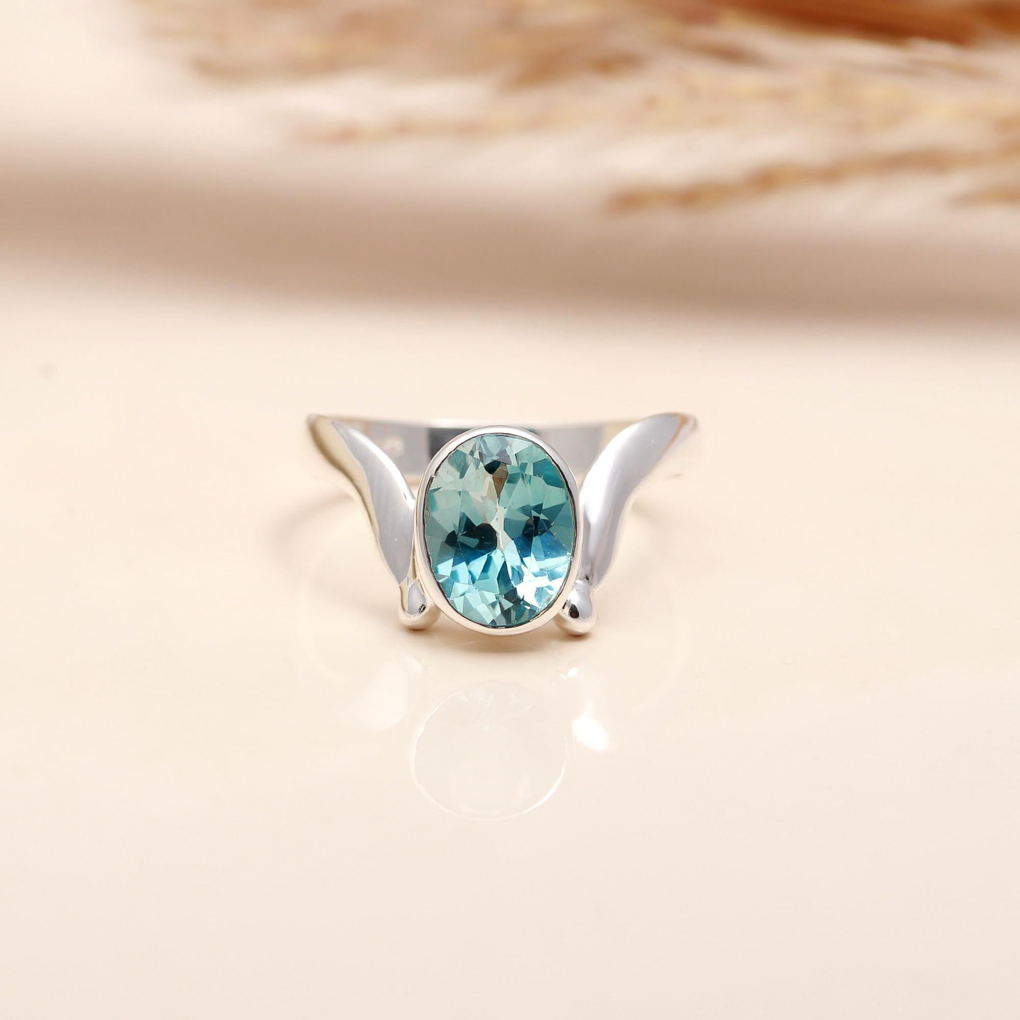 925 Silver Oval Blue Topaz Ring