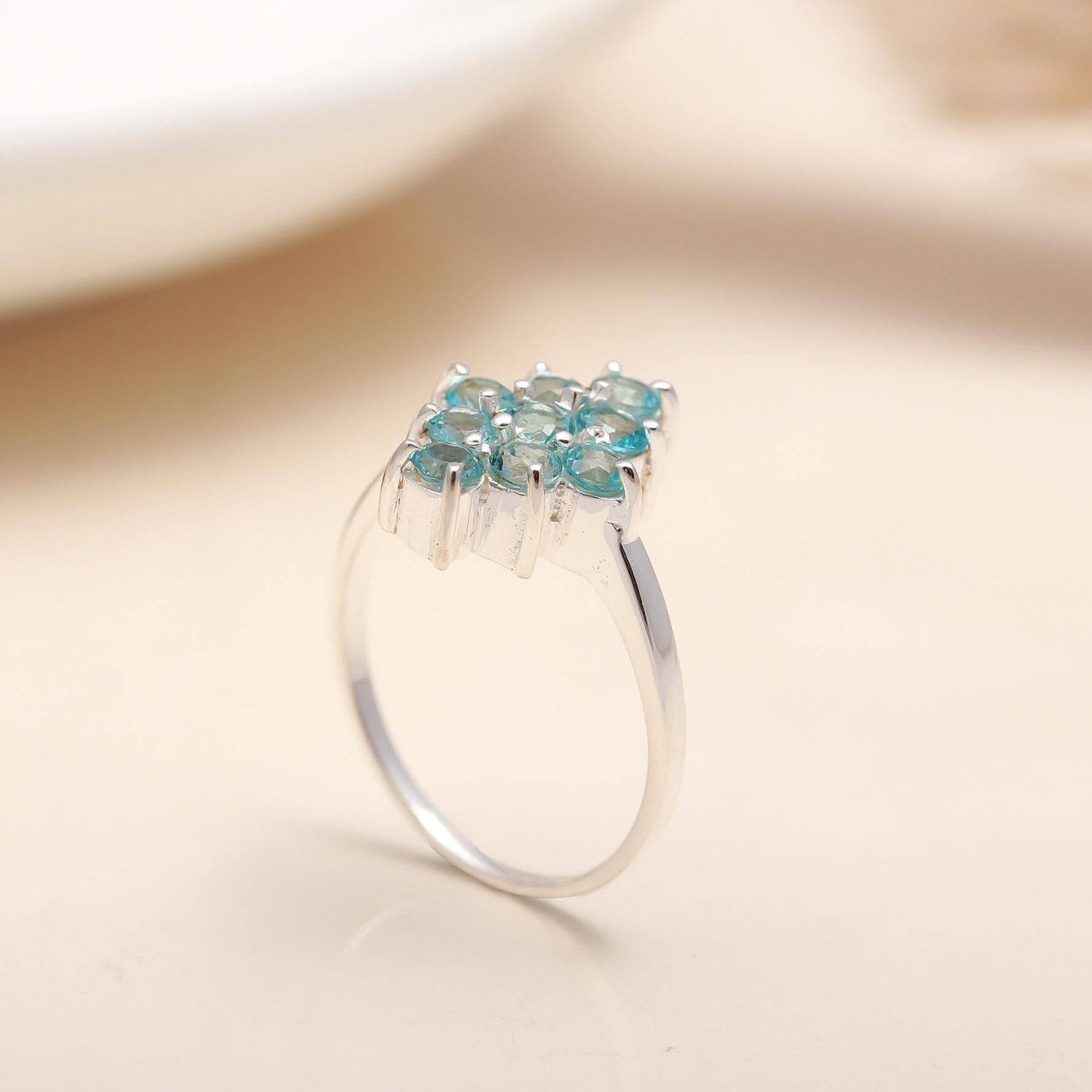 925 Silver Blue Topaz Cluster Ring