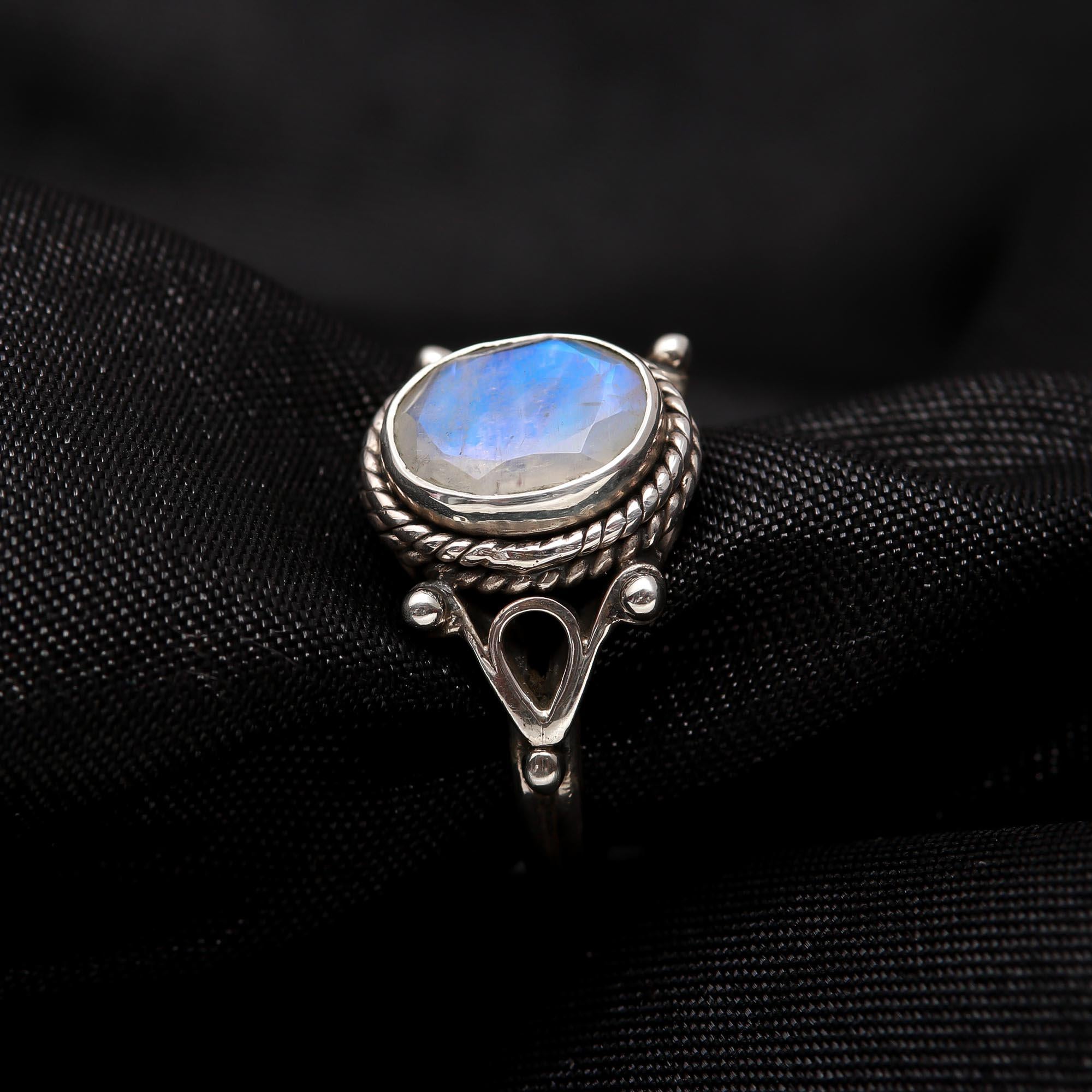 925 Silver Rainbow Moonstone Ring