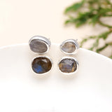 925 Sterling Silver Fancy Rose Cut Labradorite Stud Earrings