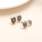 925 Sterling Silver Fancy Rose Cut Labradorite Stud Earrings