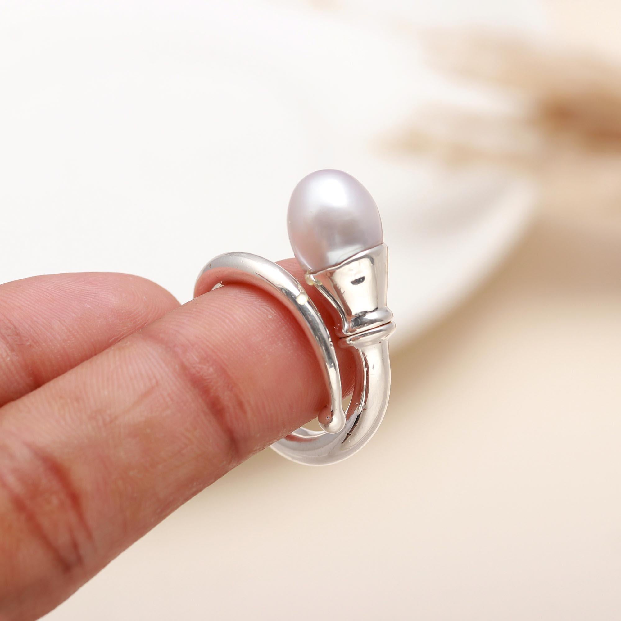 925 Silver White Pearl Open Ring