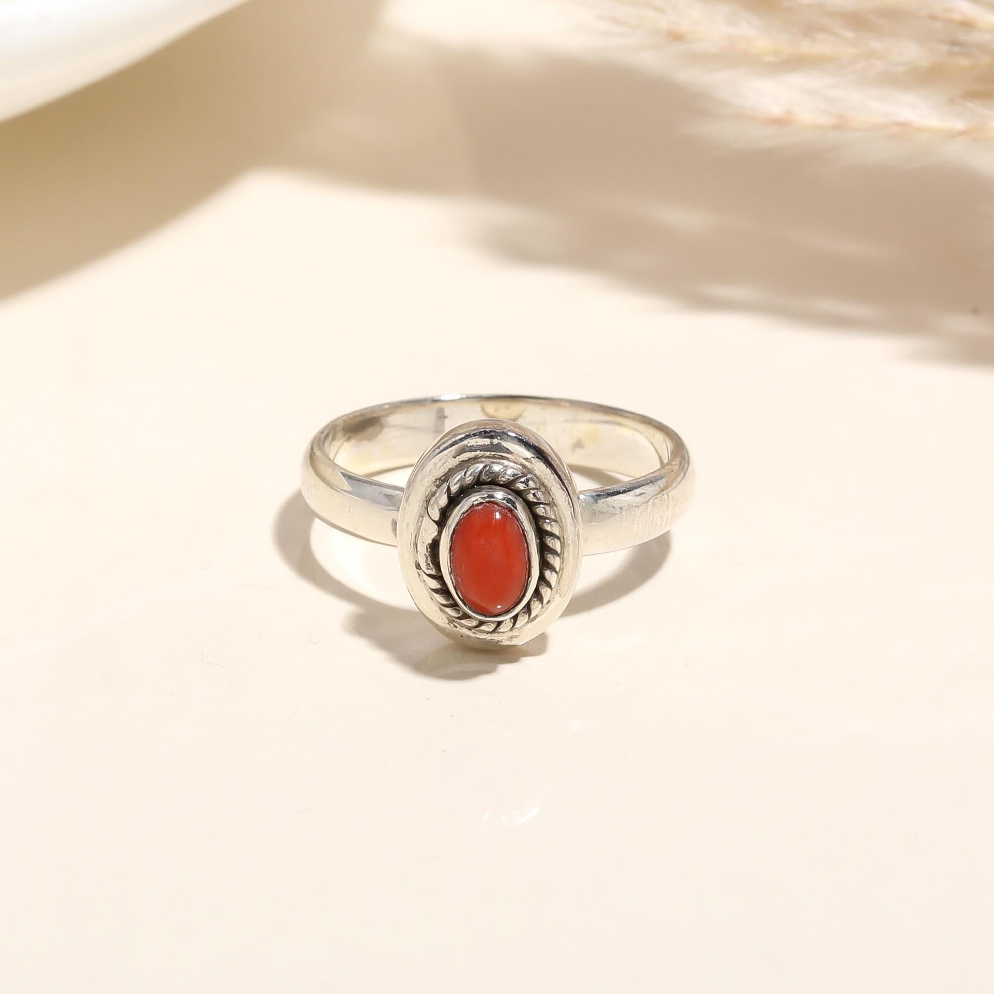 925 Silver Red Coral Ring