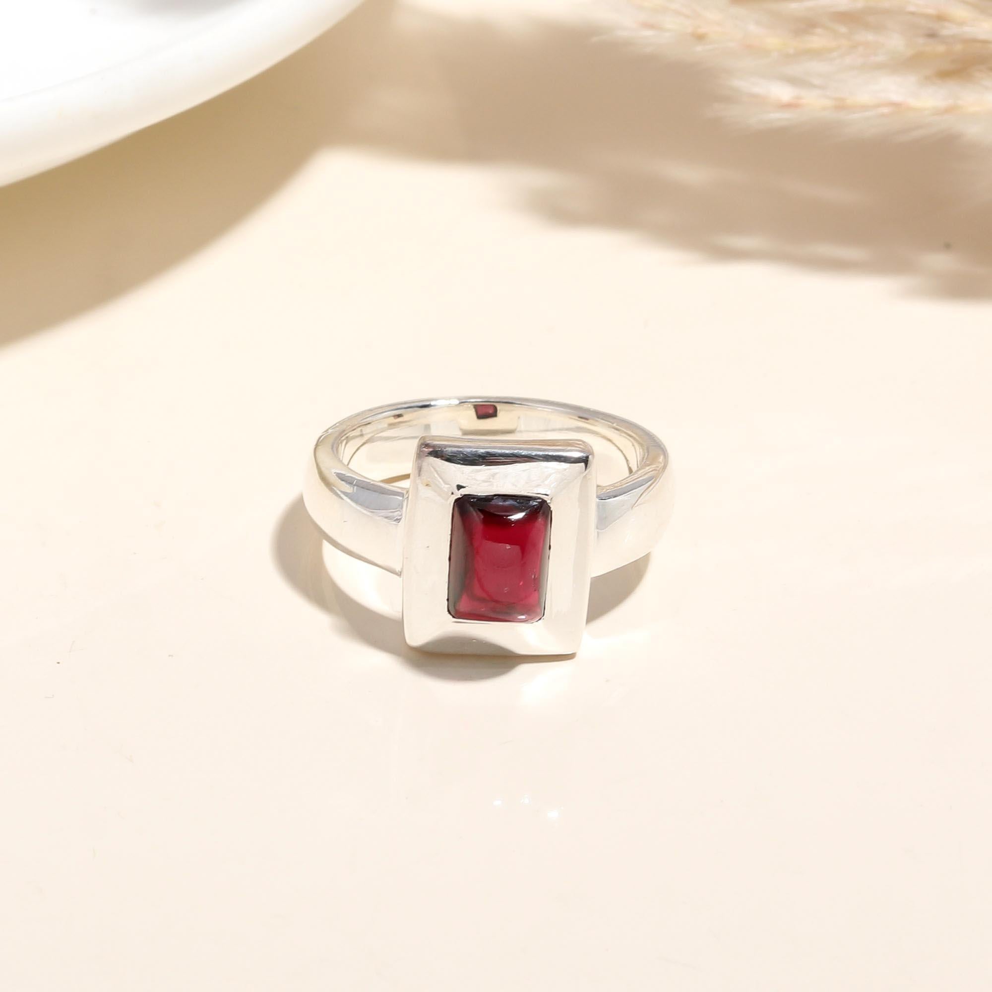 925 Silver Square Garnet Ring