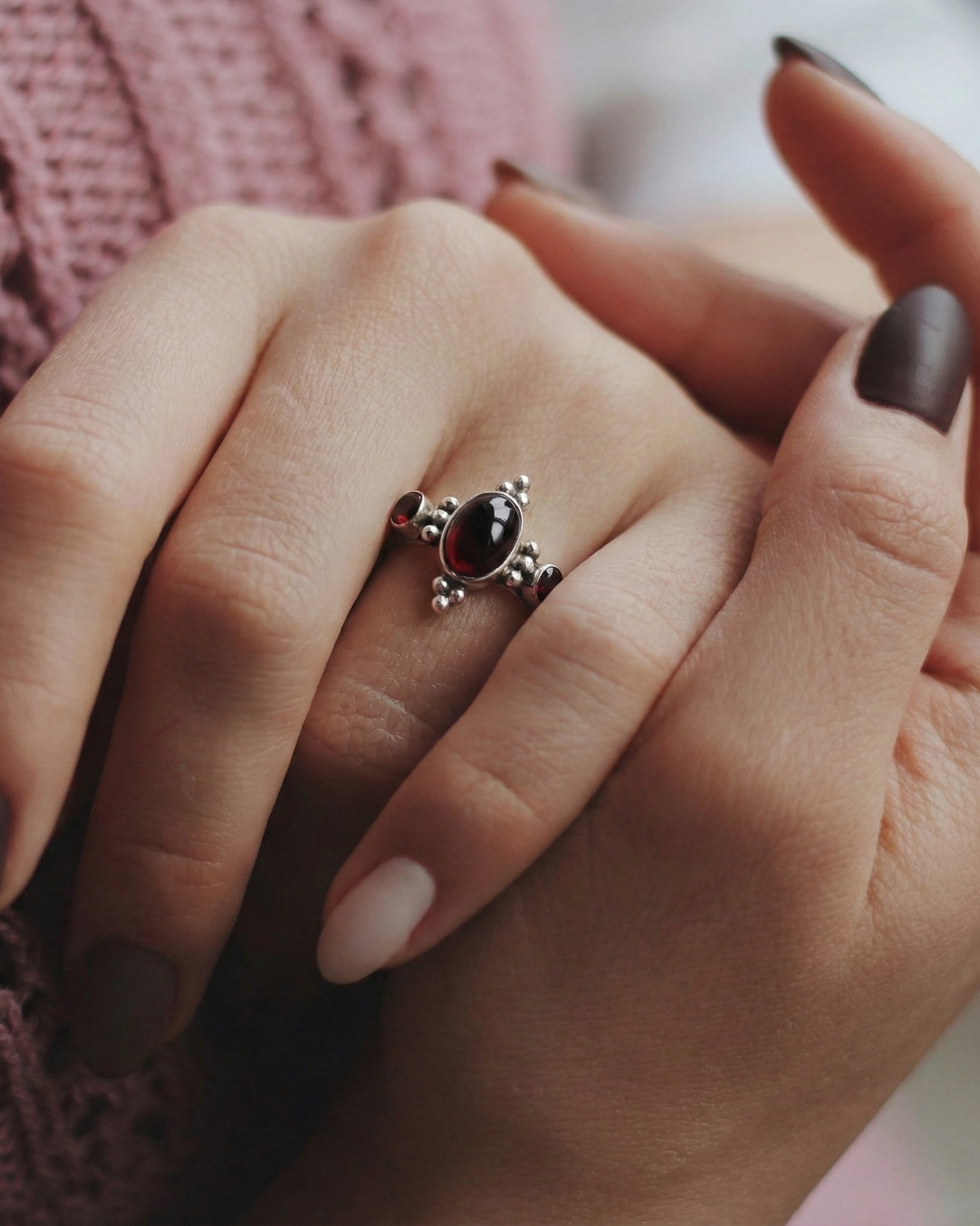 925 Silver Trio Garnet Ring