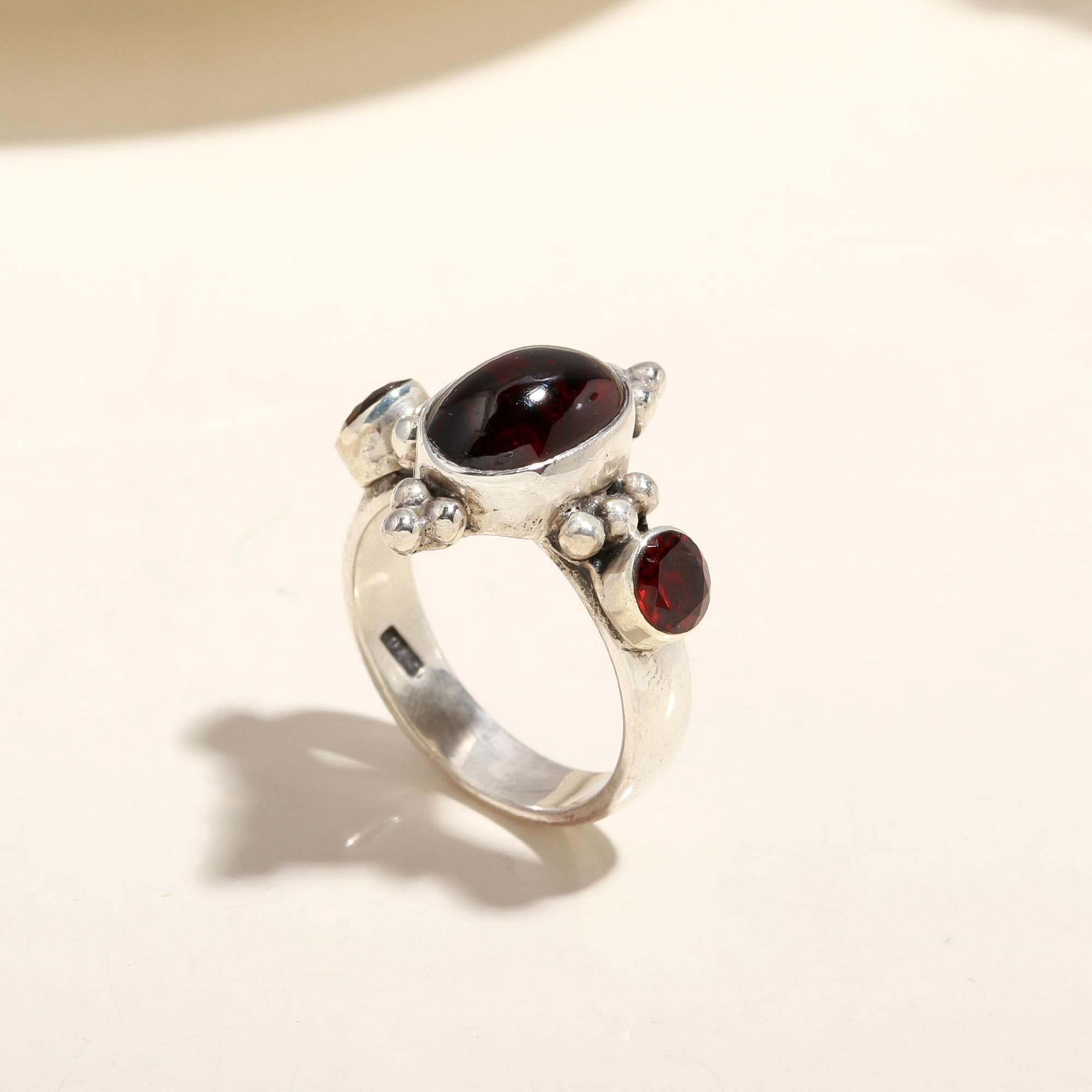 925 Silver Trio Garnet Ring