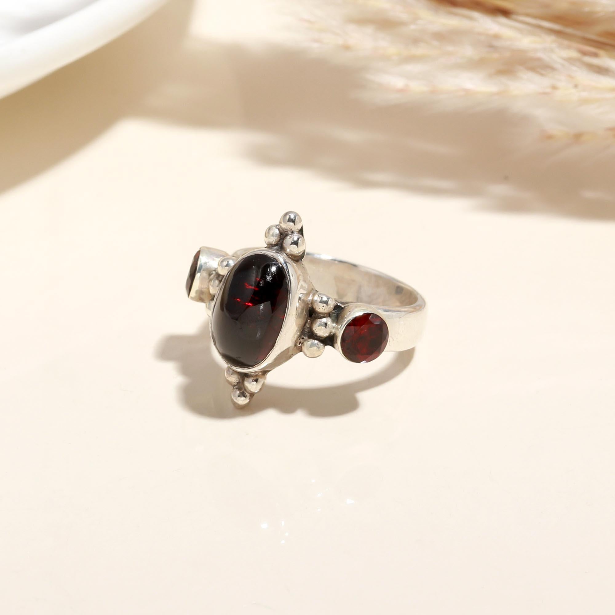 925 Silver Trio Garnet Ring