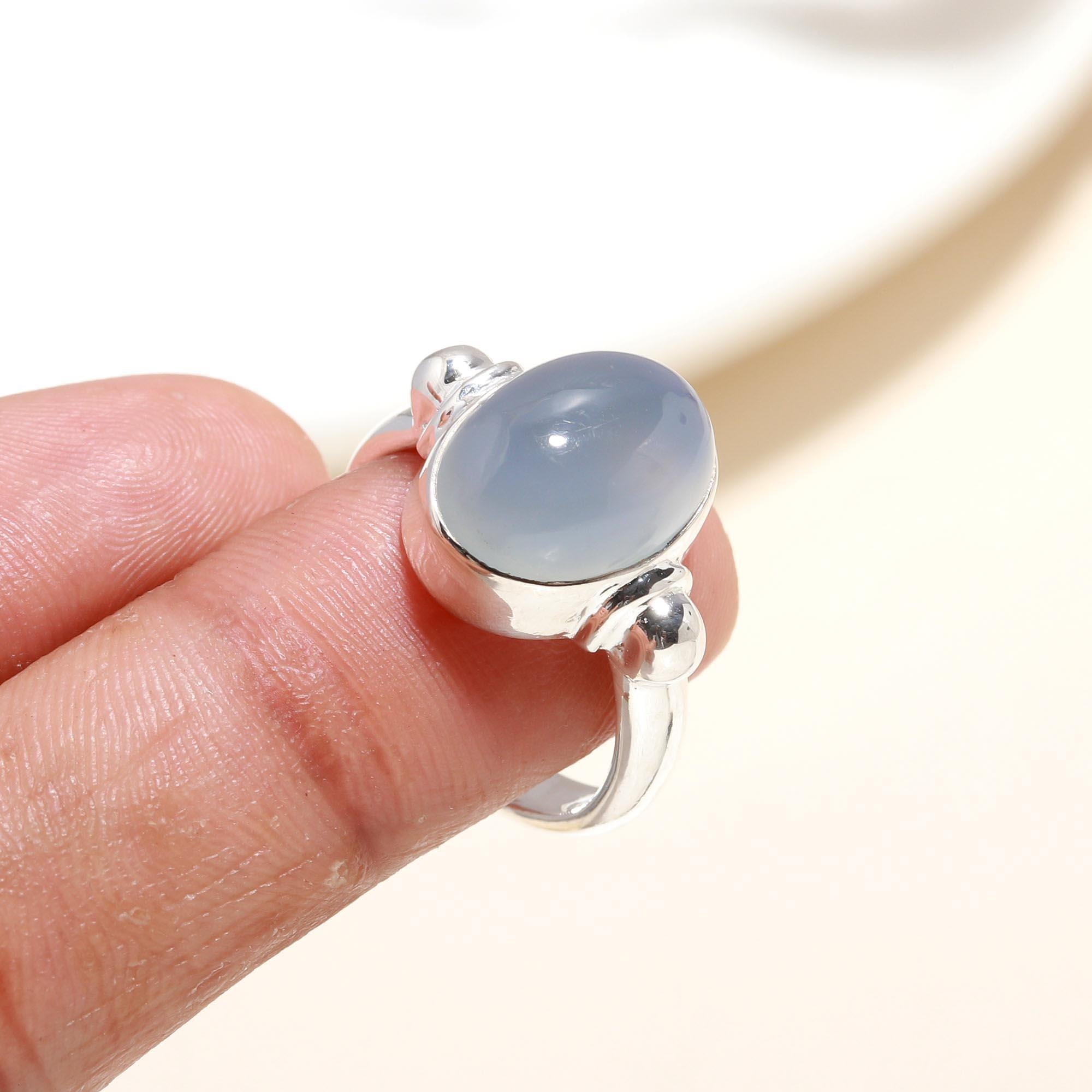 925 Silver Blue Chalcedony Ring