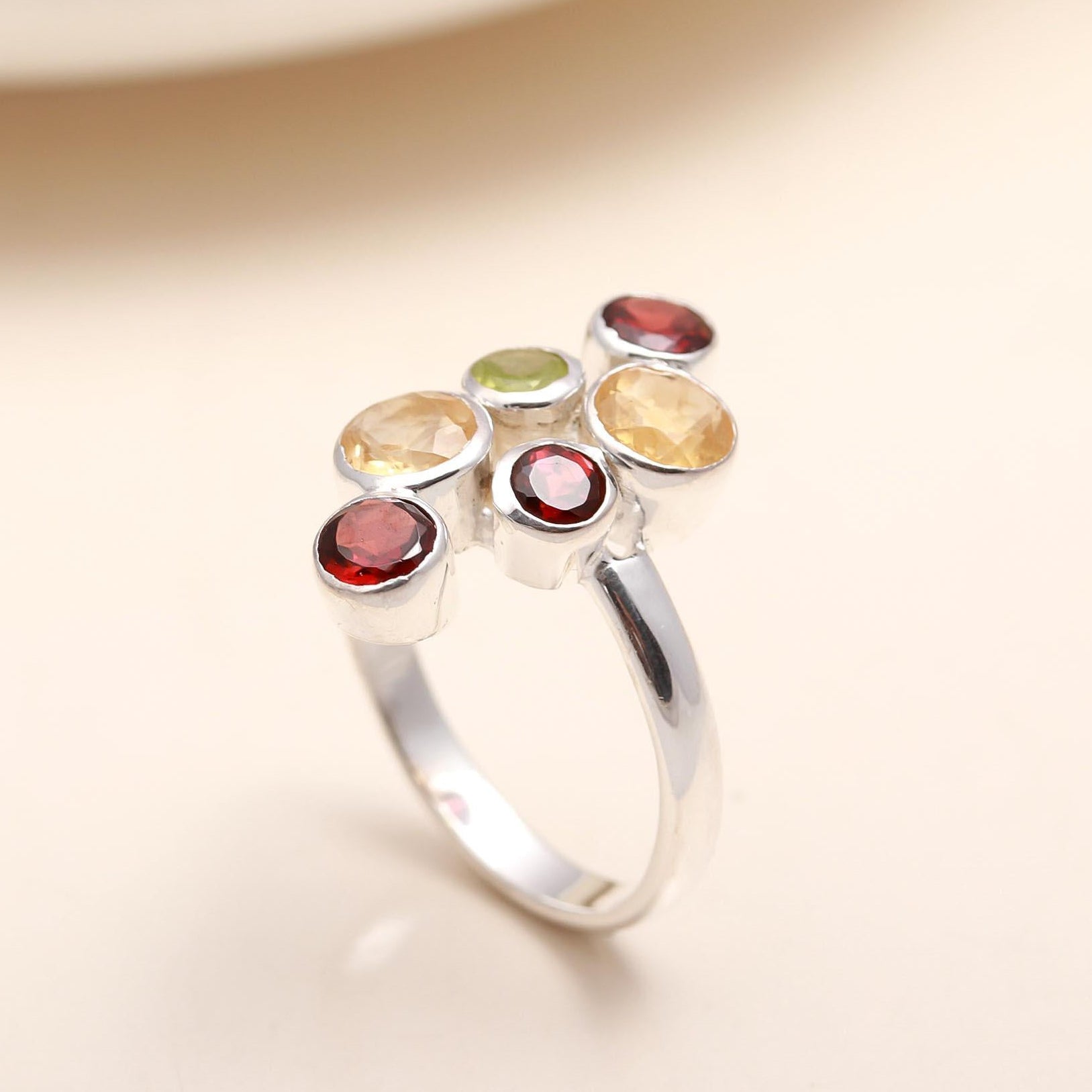 925 Silver Multi Gemstone Cluster Ring