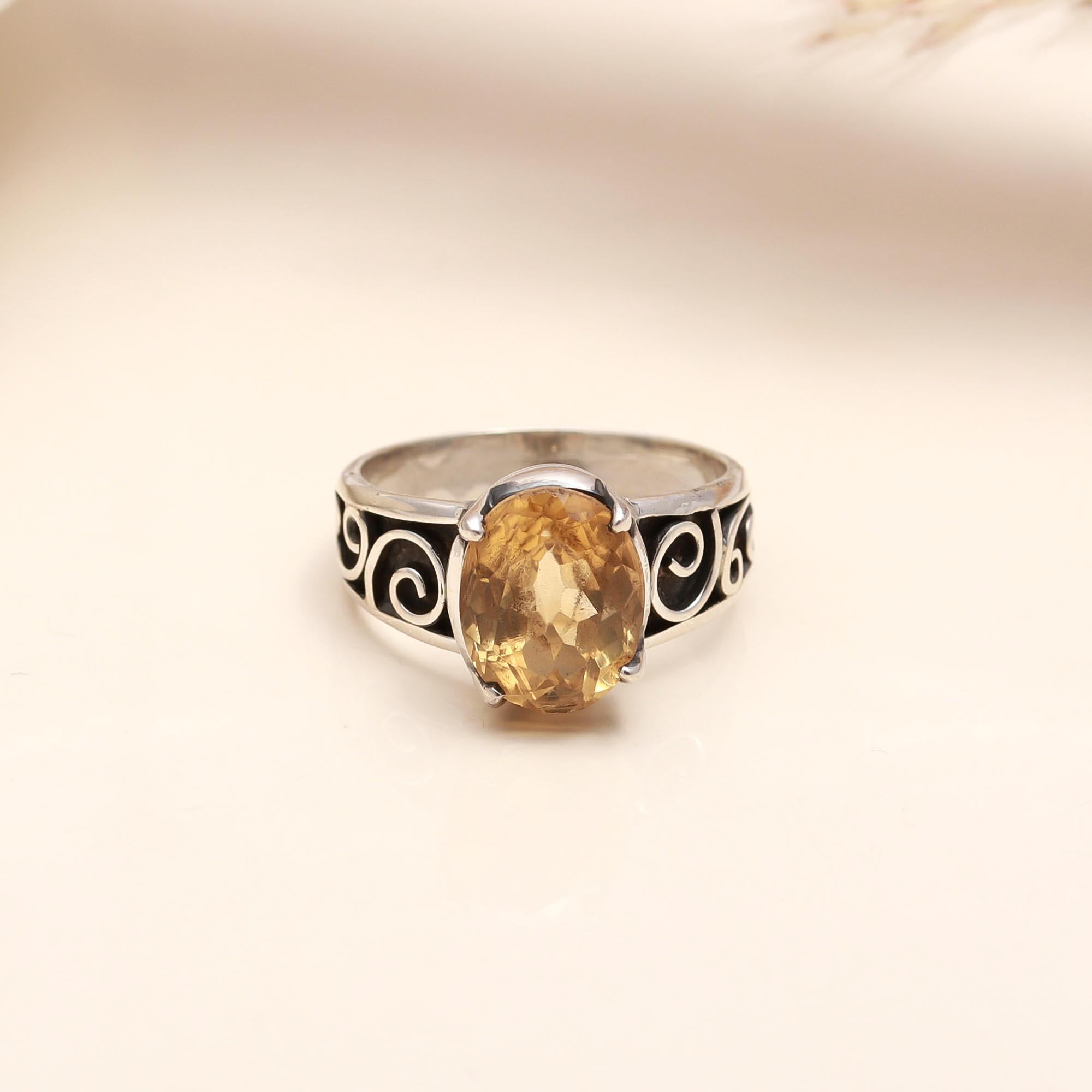 925 Silver Oval Citrine Ring