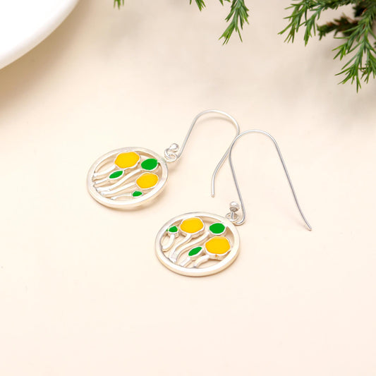 Enamel Floral Dangle Earrings in Sterling Silver