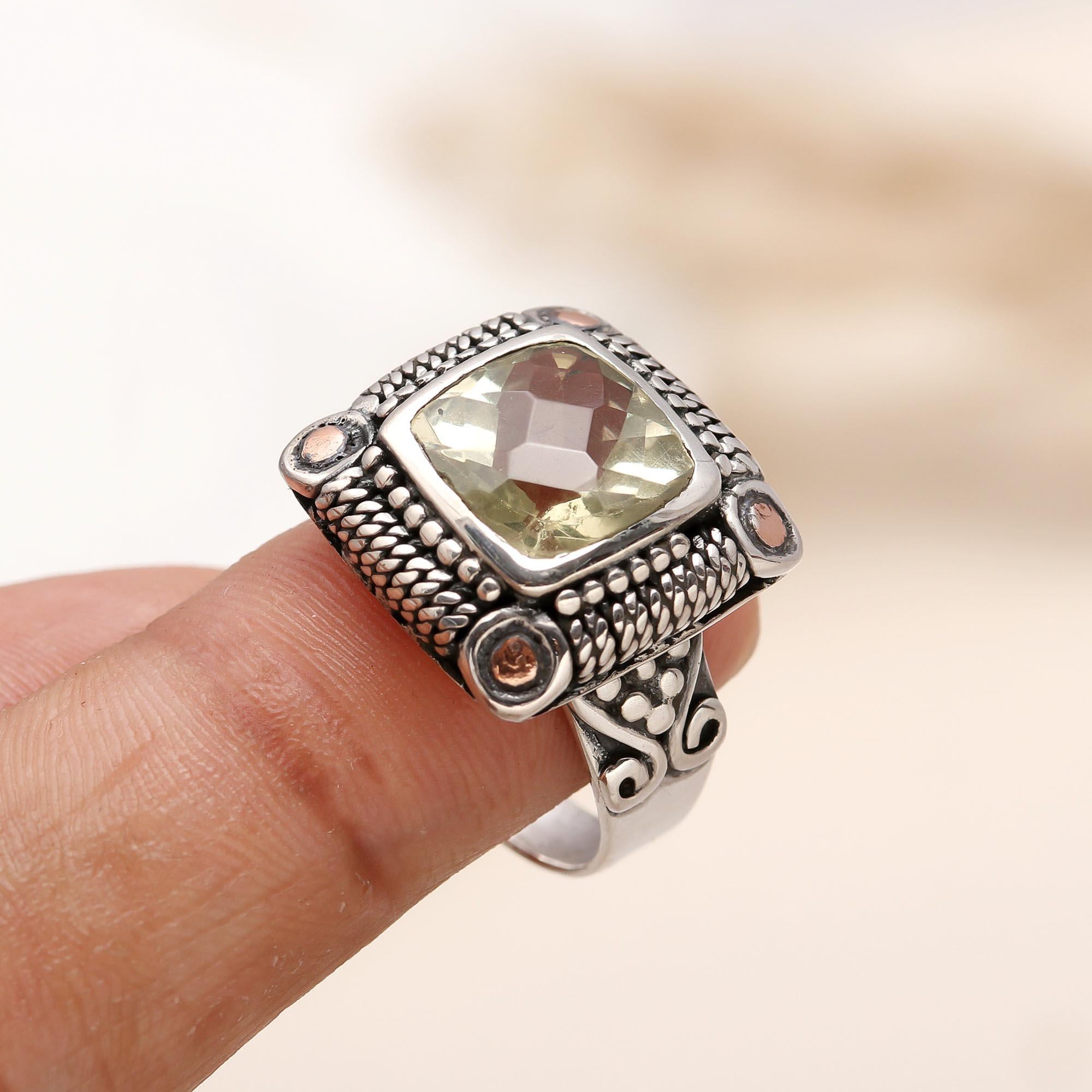 925 Silver Green Amethyst Ring