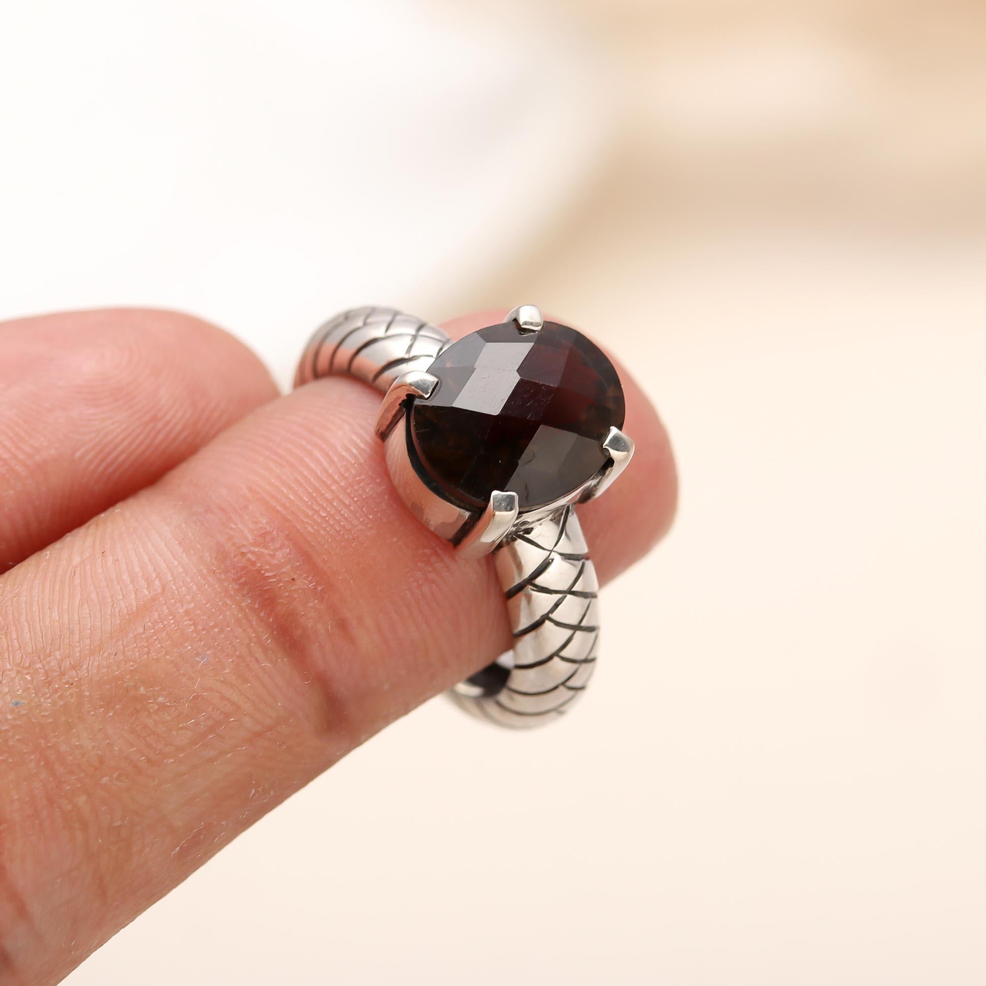 925 Silver Round Smoky Quartz Ring