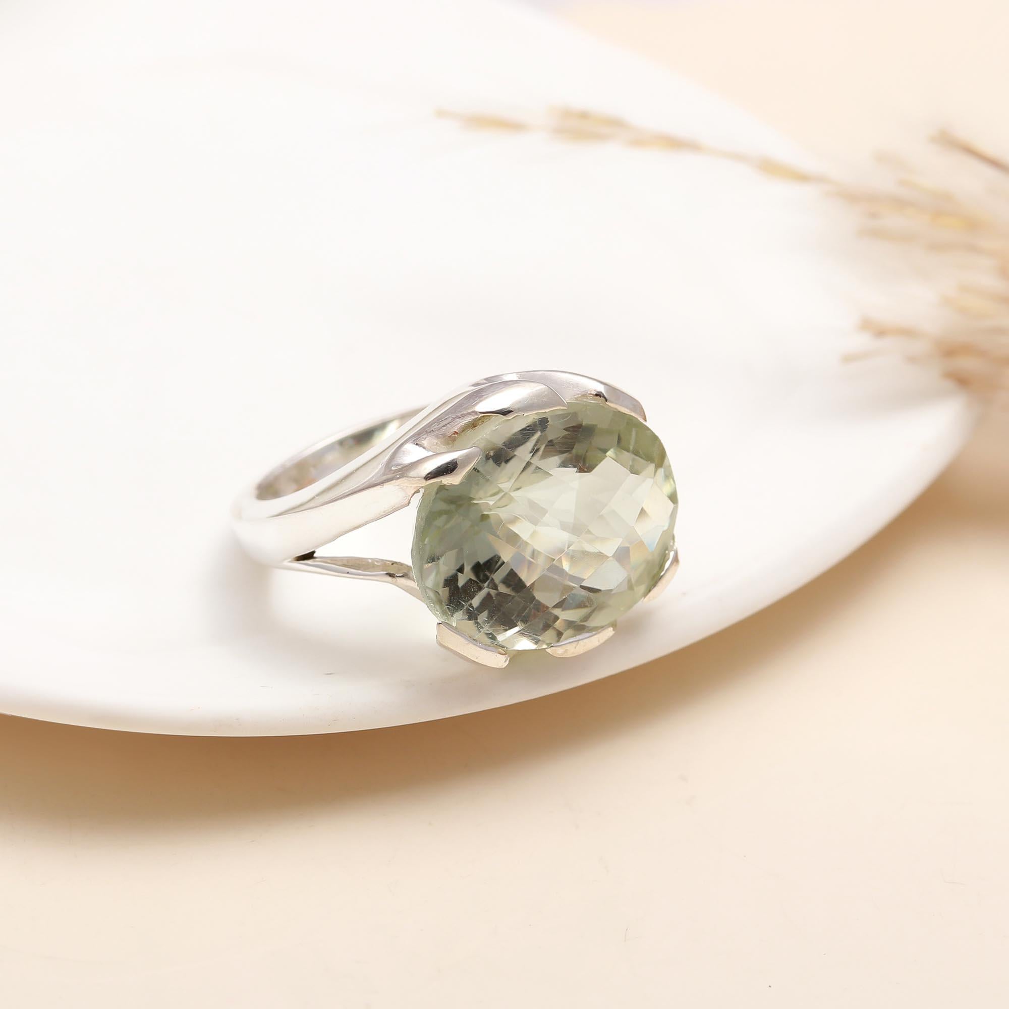925 Silver Green Amethyst Ring