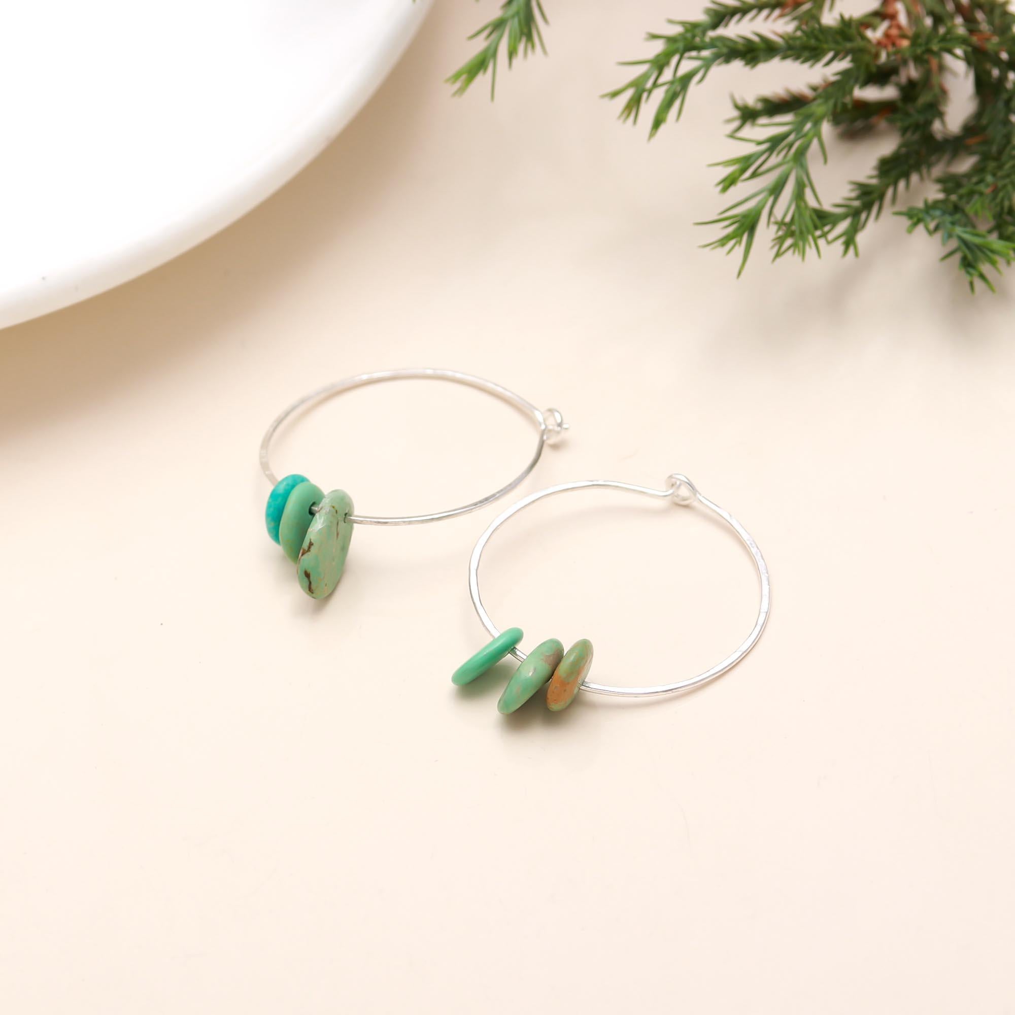 925 Sterling Silver Turquoise Hoop Earrings