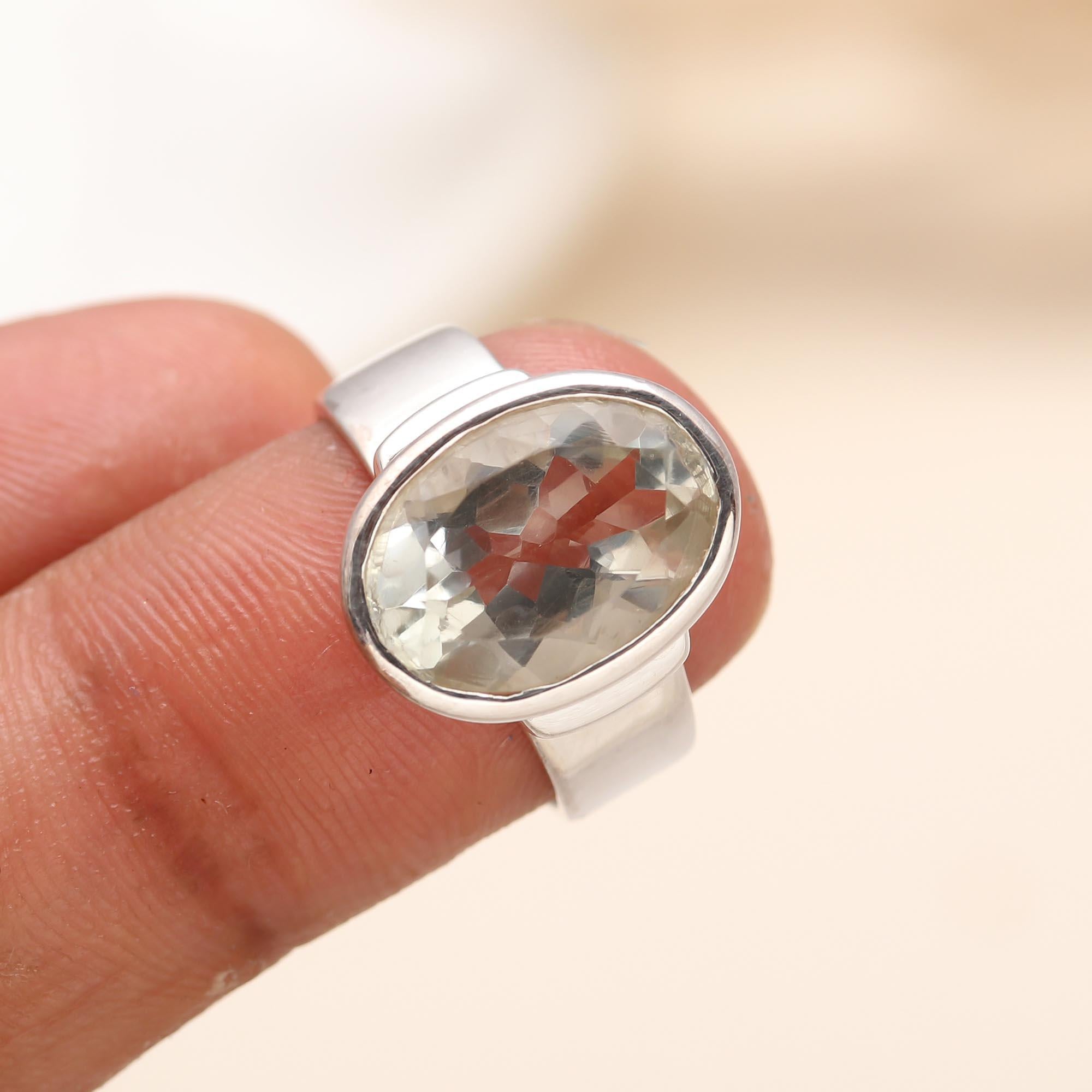 925 Silver Oval Green Amethyst Ring